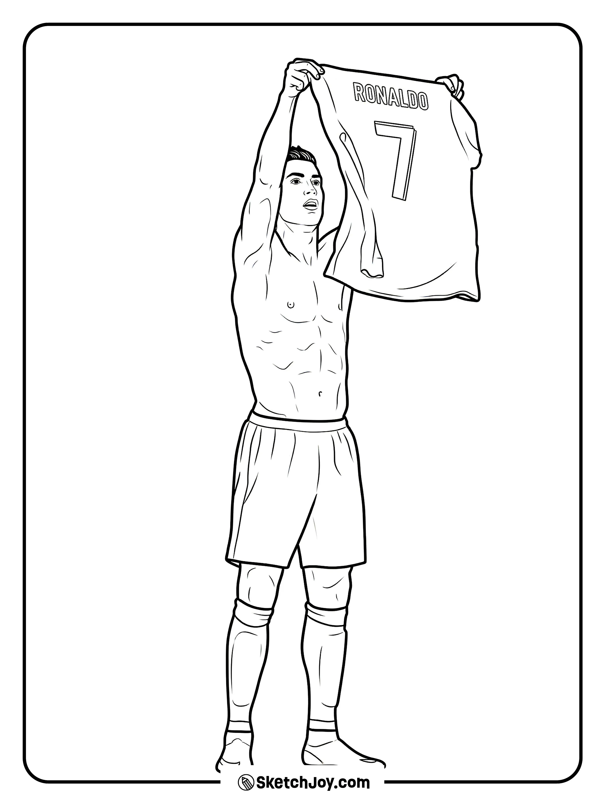 Cristiano lifts his shirt to show number 7 in a famous celebration.