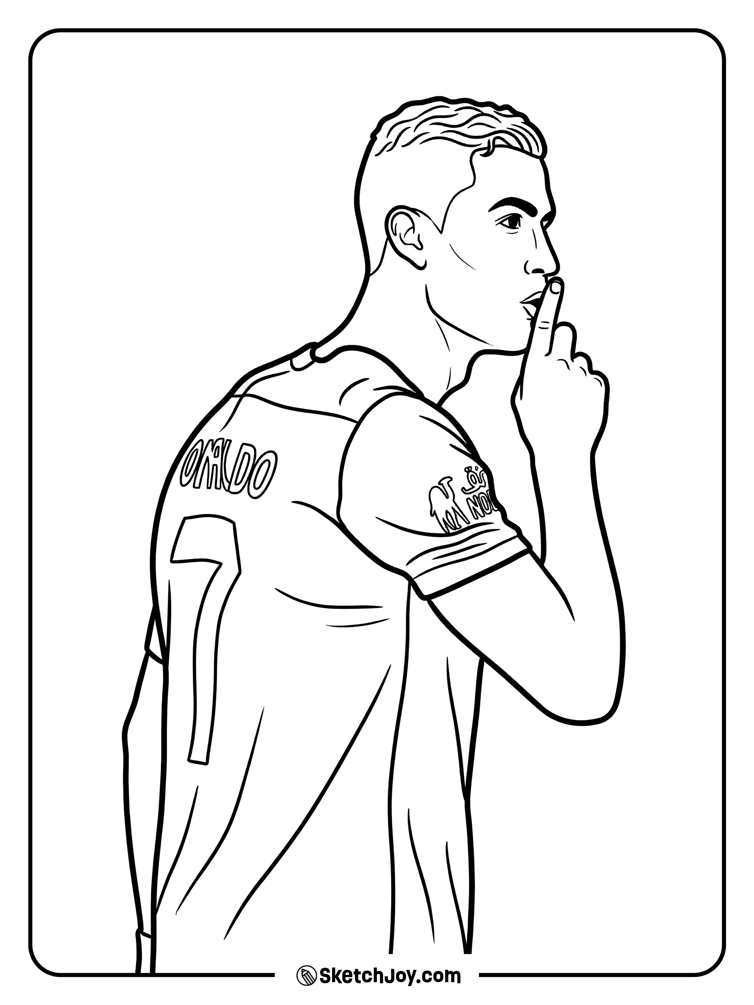 Cristiano makes the shush sign in a calm, confident pose.