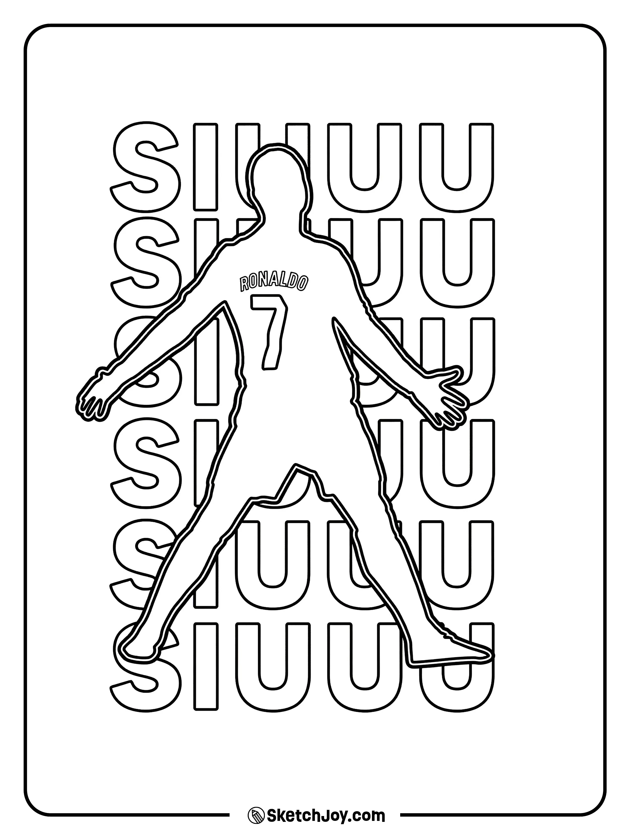 A CR7 silhouette in the SIUU jump pose with repeated text.
