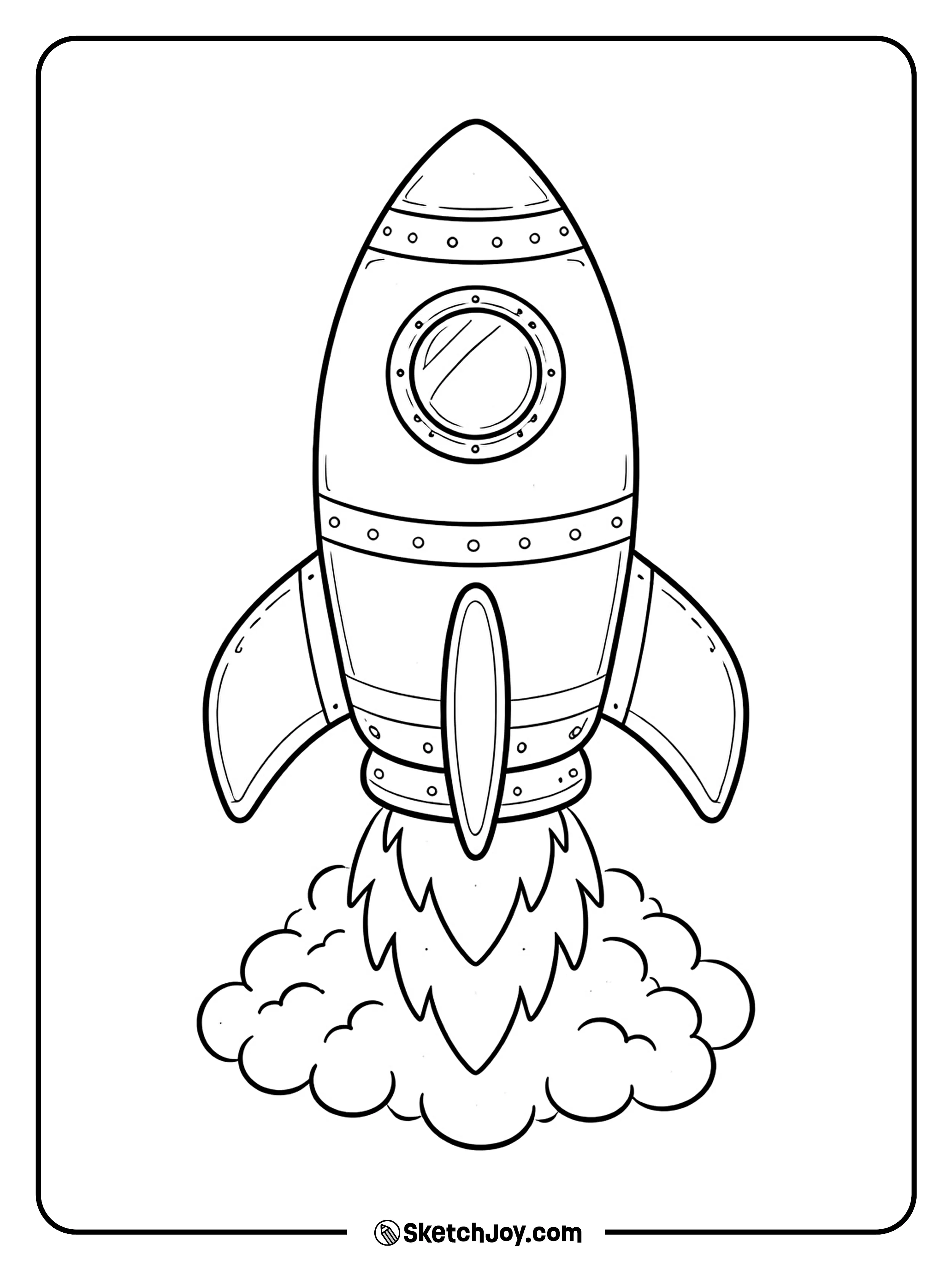 A space craft is shown from the side with a clear window and fins.