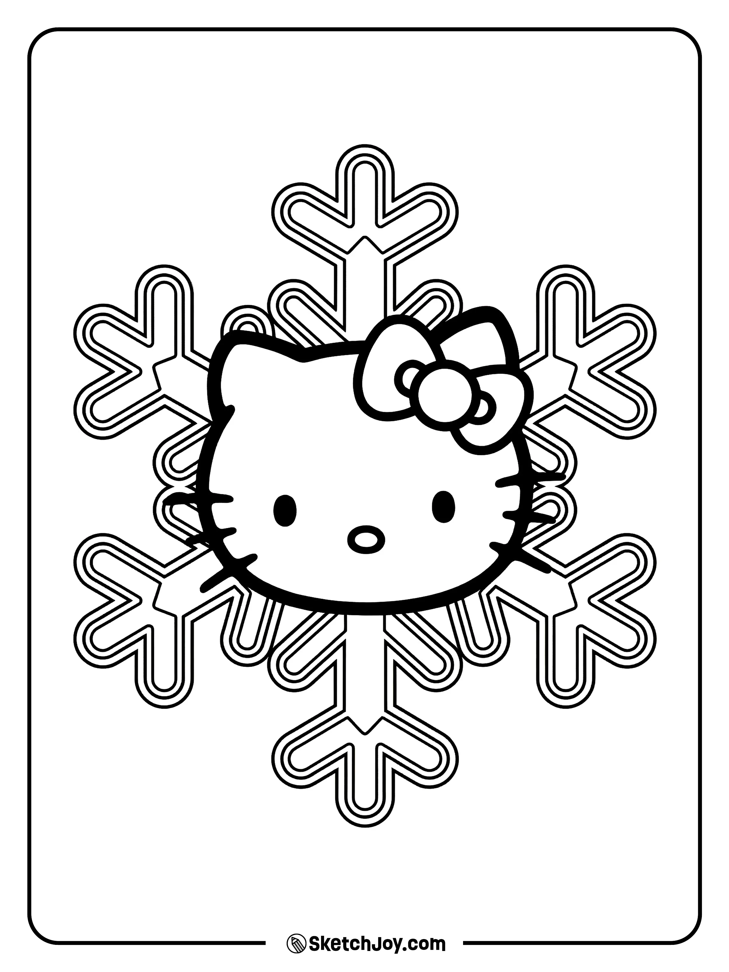 Hello Kitty’s face is centered on a big snowflake for a bold winter look.