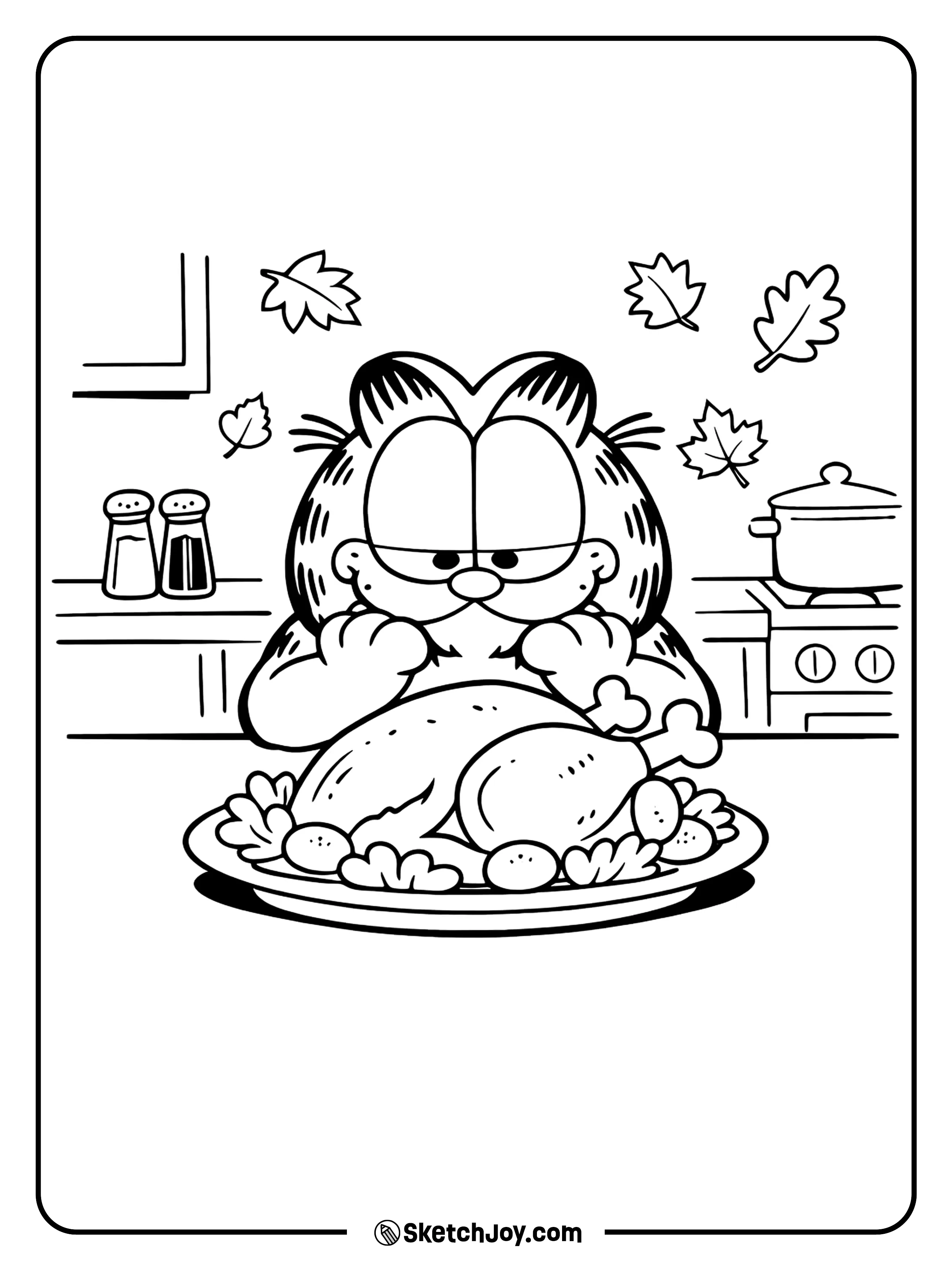 He stares at the turkey like it’s the main event.