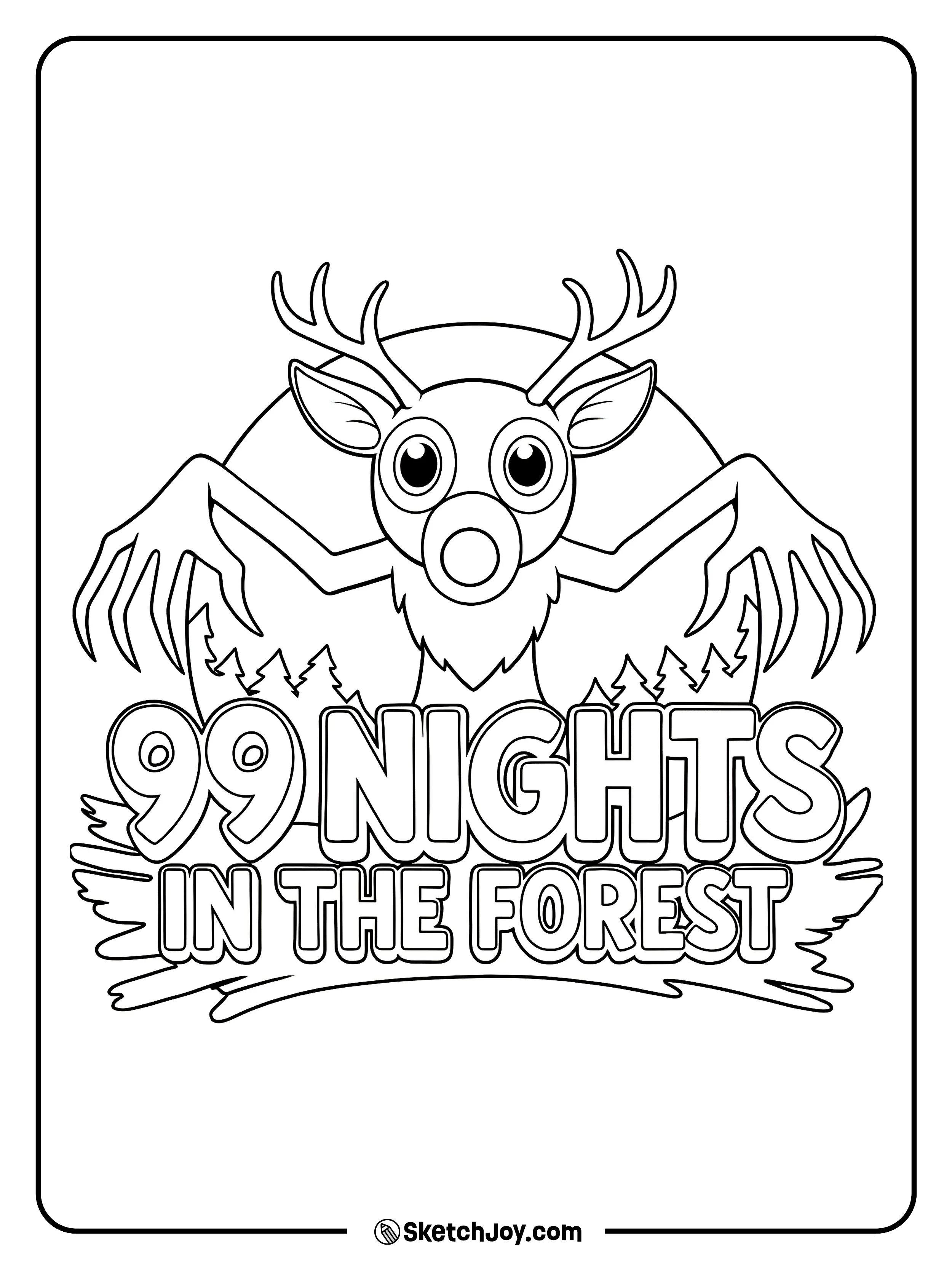 The Deer spreads its arms over the 99 Nights text.
