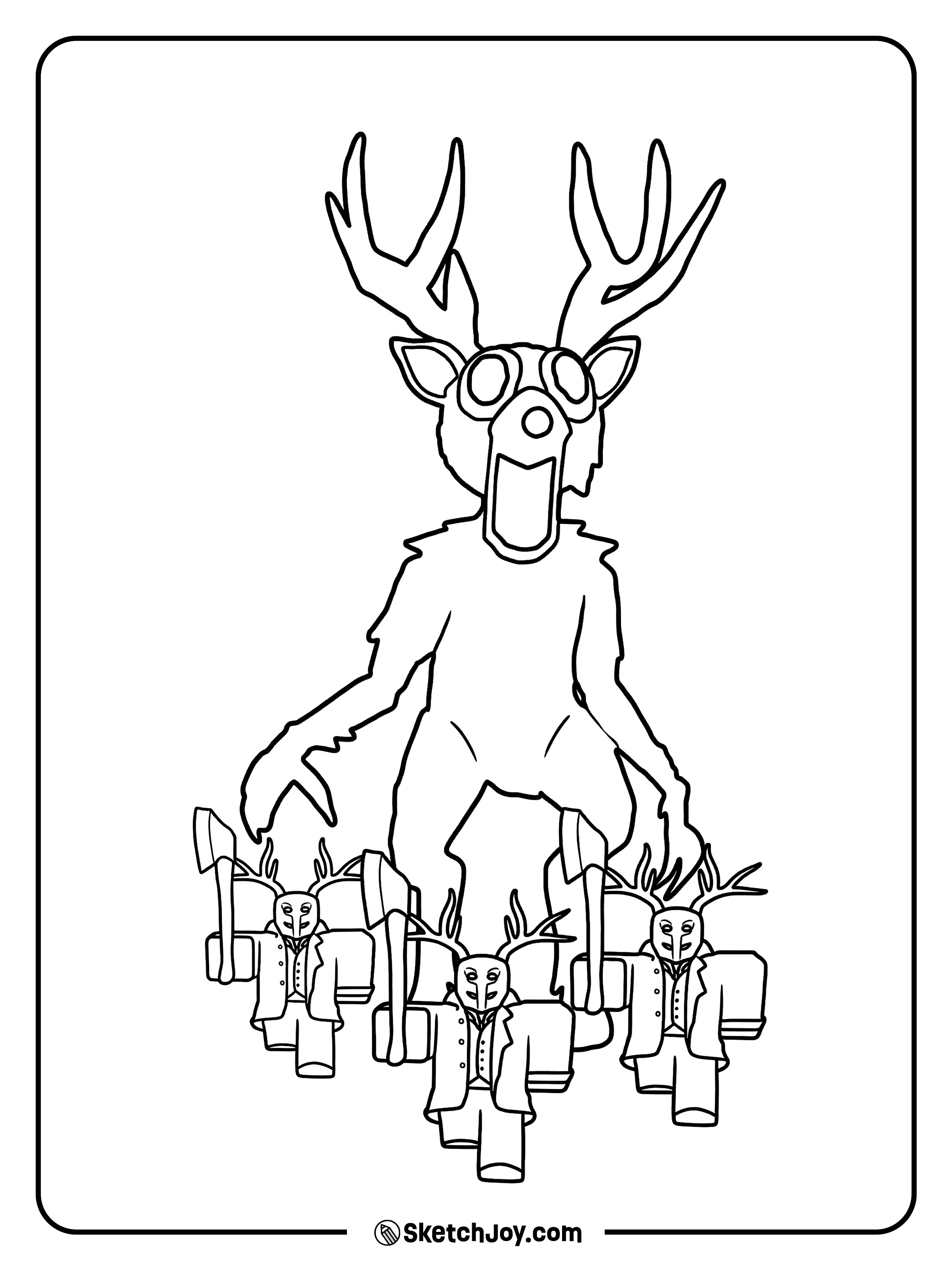 The Deer looms as cultists march forward with axes.