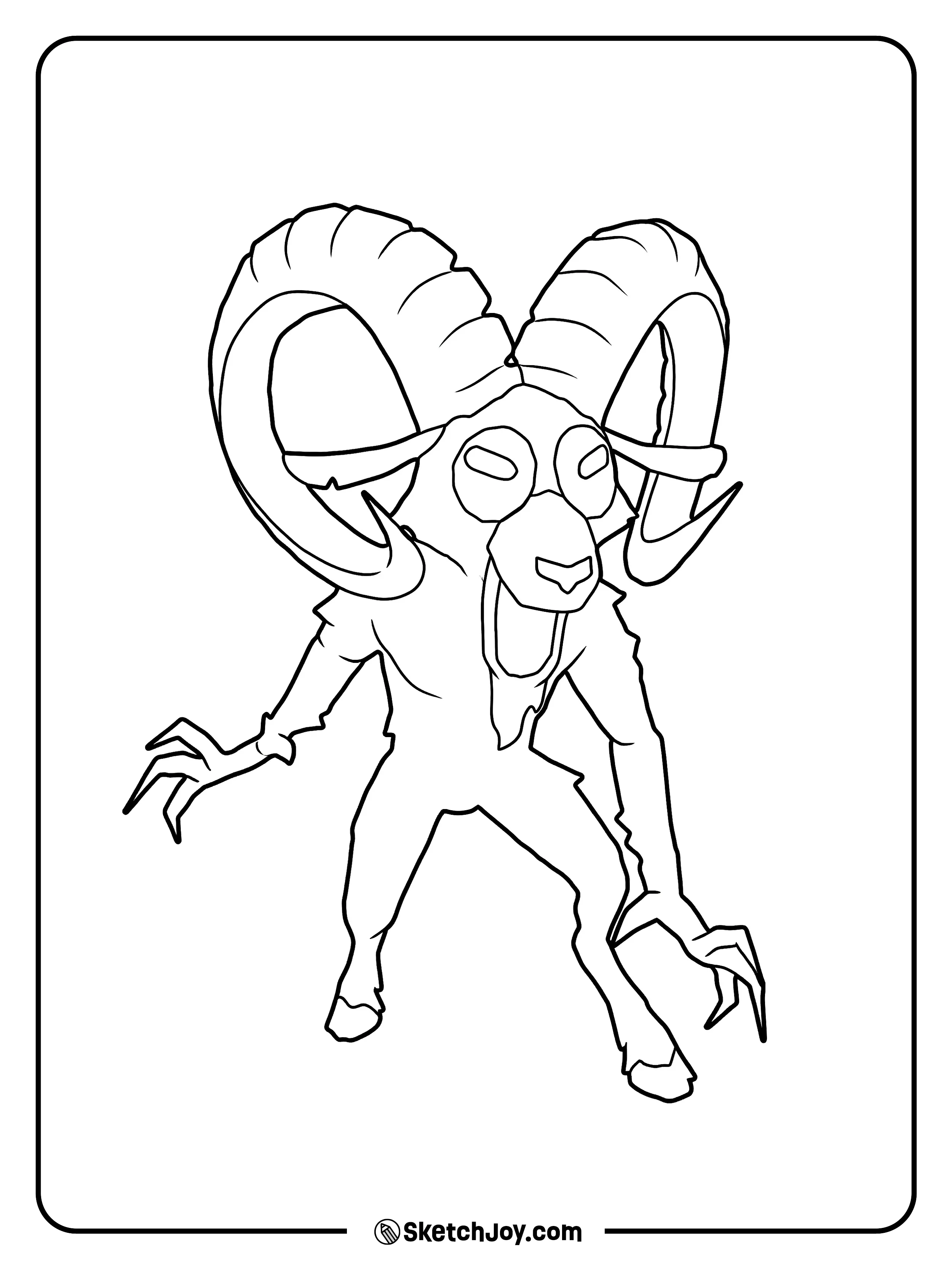 The Ram stands in a fierce pose with huge curled horns.