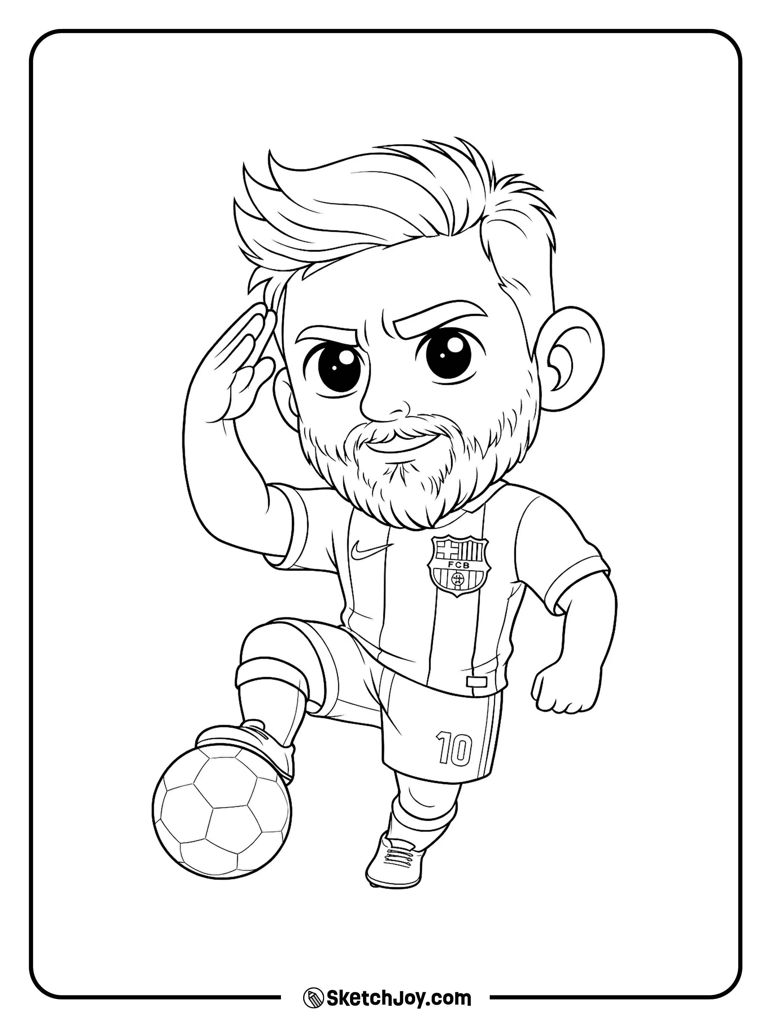 Close-up of Messi as he trophy lift with a big smile.