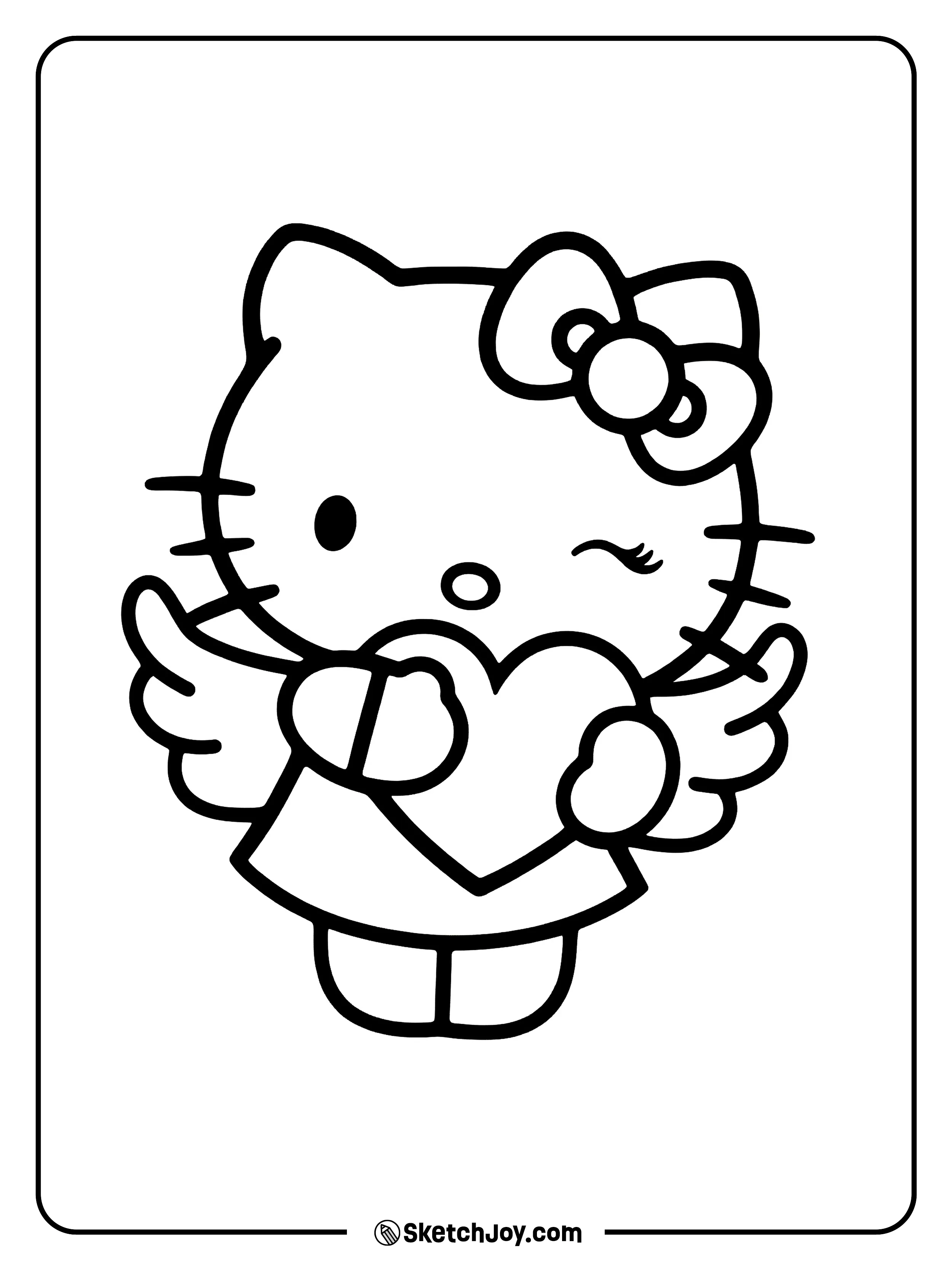 Hello Kitty holds a heart.