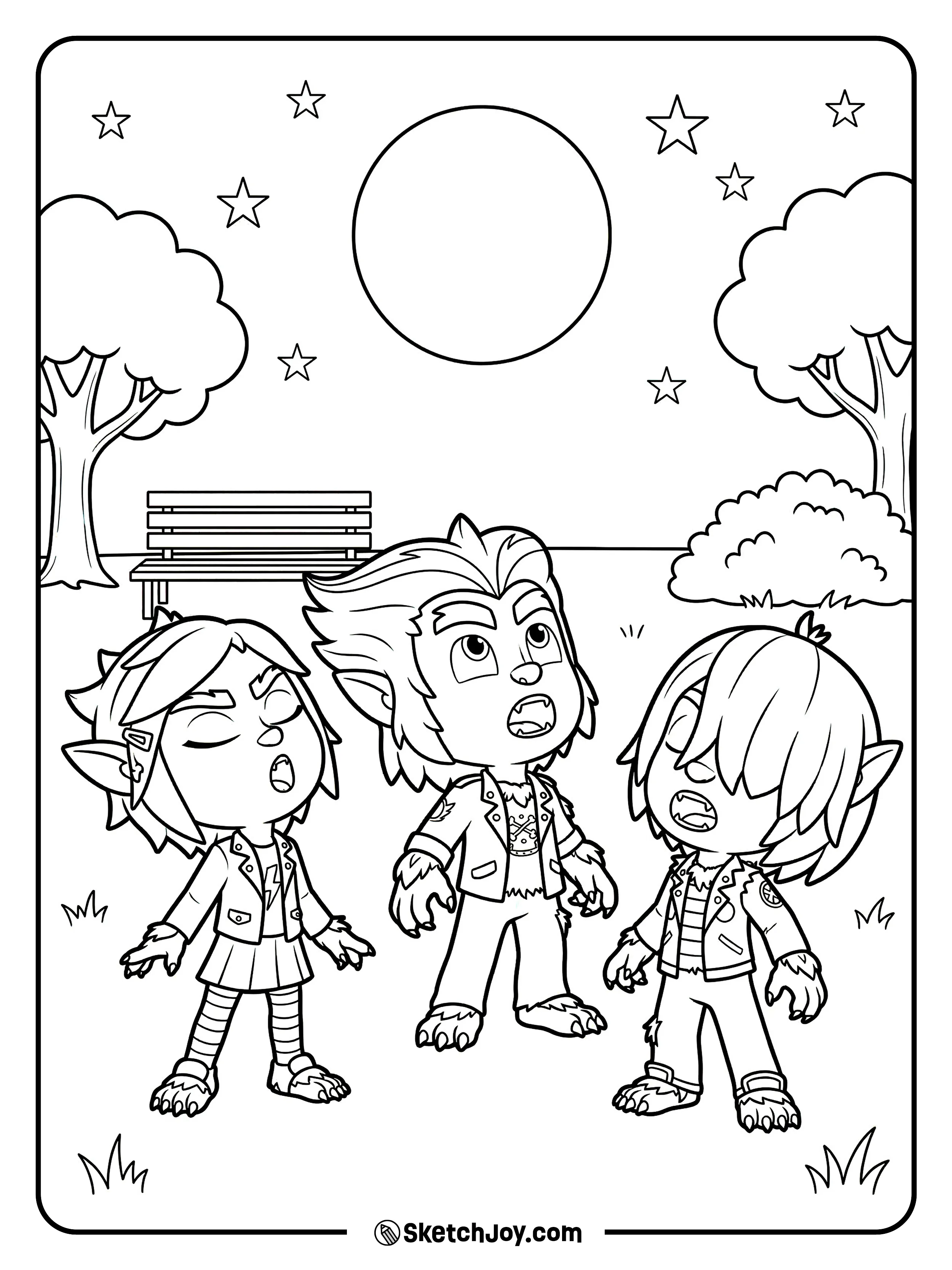 The Wolfy Kids howl near a fence in the park.