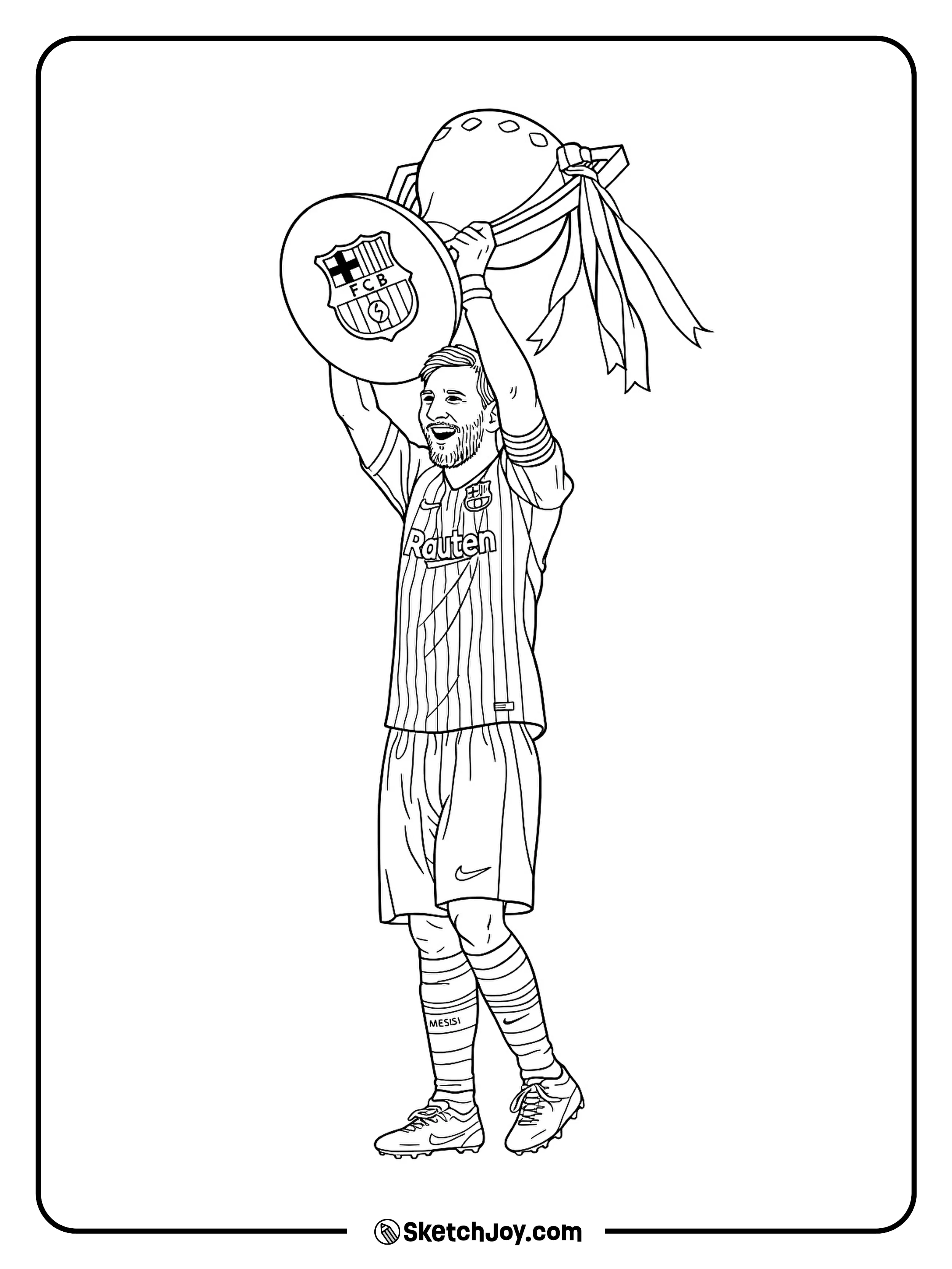 Messi in an Argentina #10 shirt raises the trophy high.