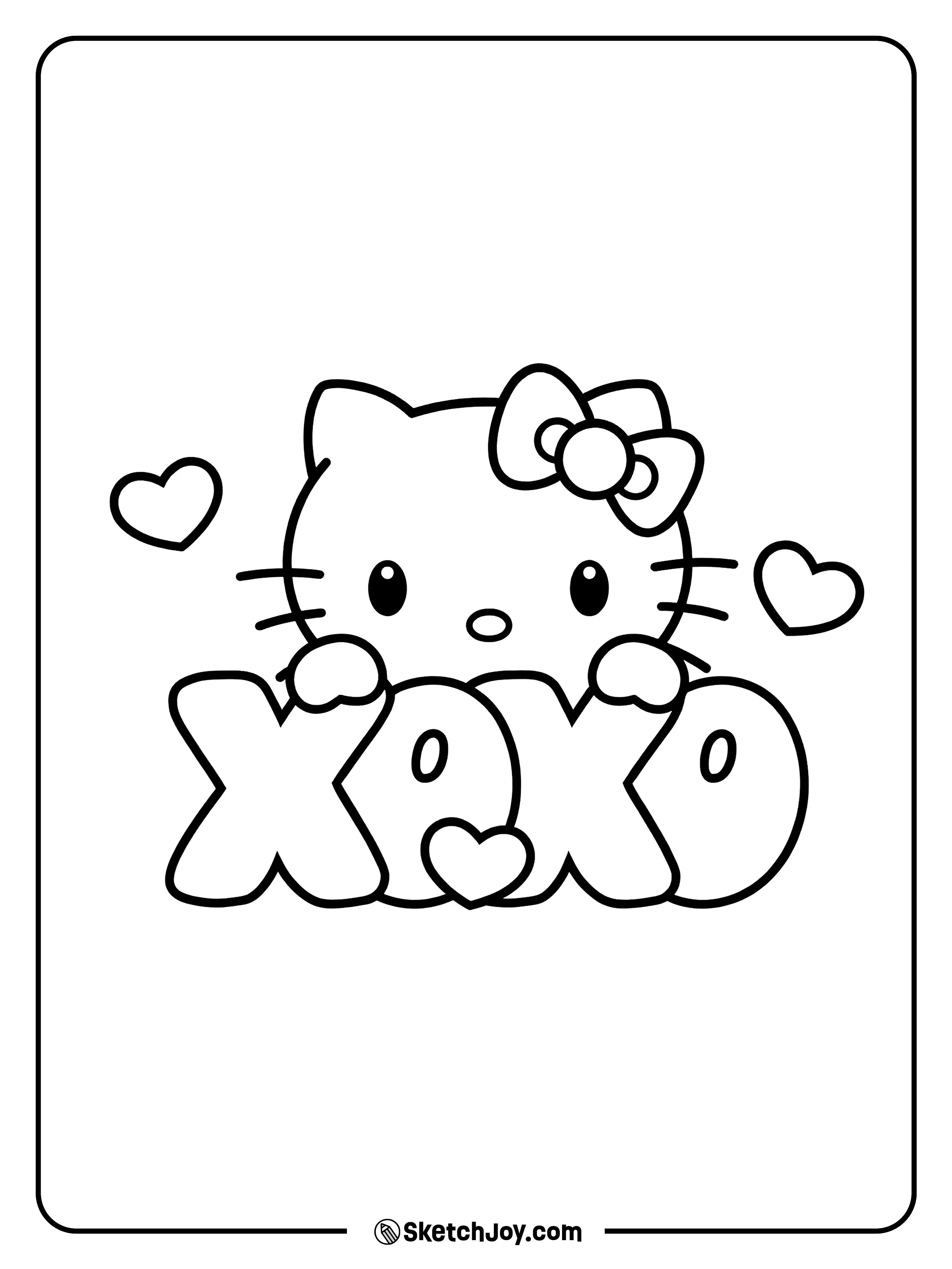 Hello Kitty pops up over “XOXO.”