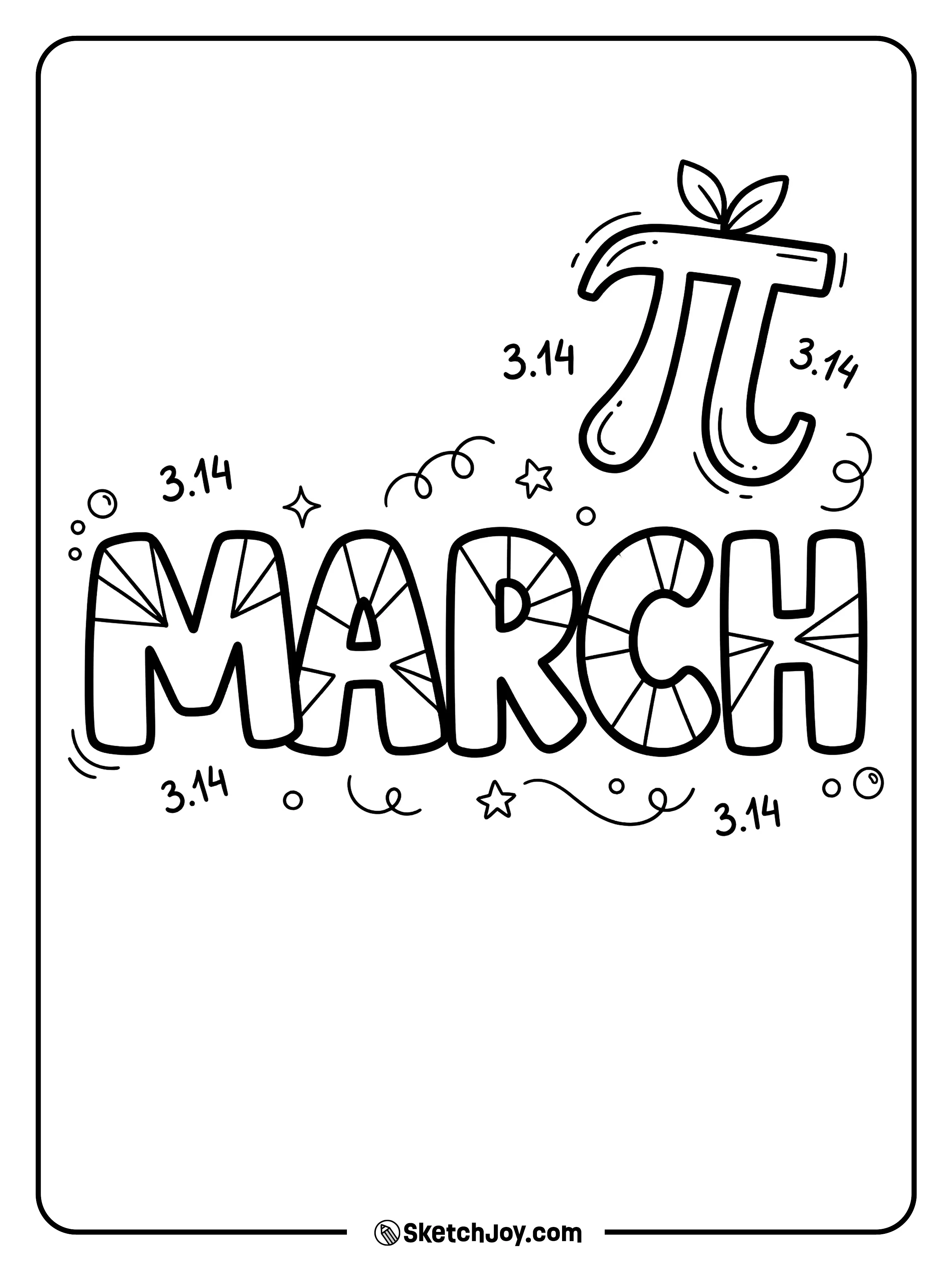 MARCH letters look like pie slices and math doodles with a big π symbol.