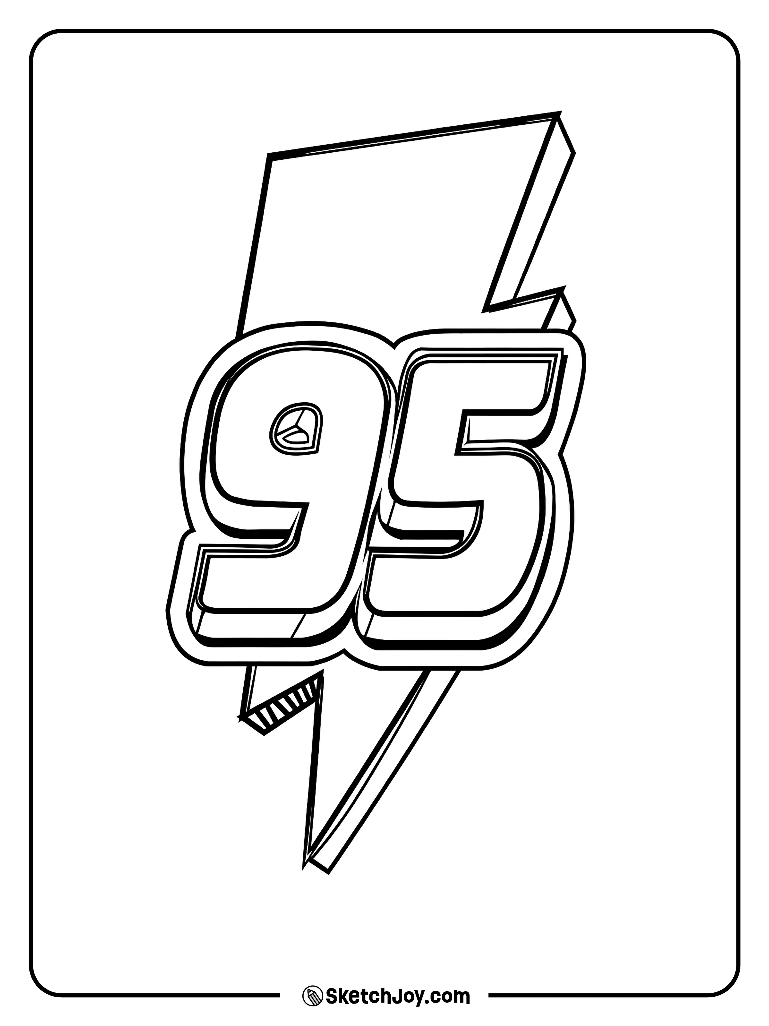 The famous 95 number stands out with a big lightning bolt behind it.