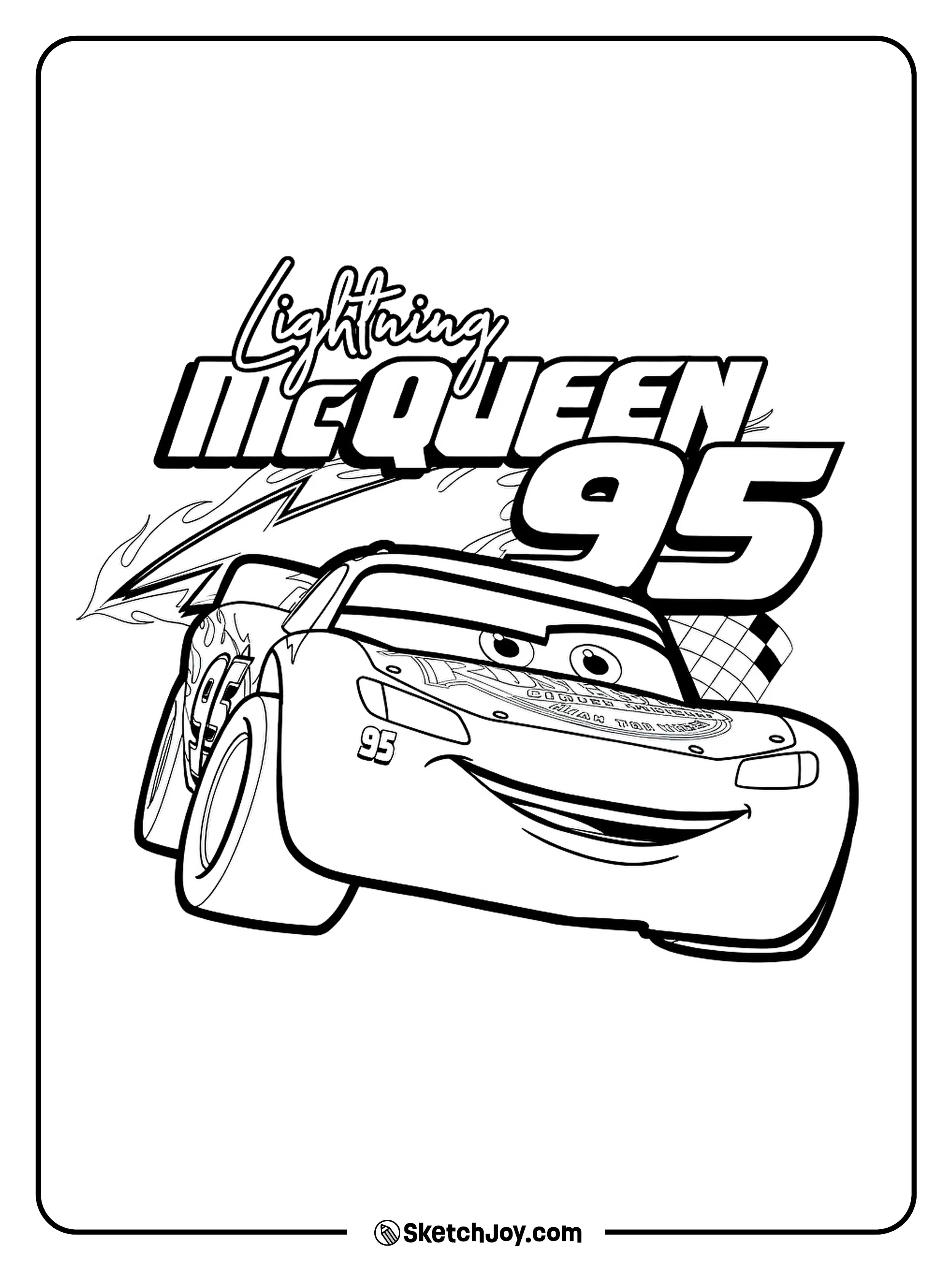 McQueen smiles under a big 95 logo in a bold racing design.