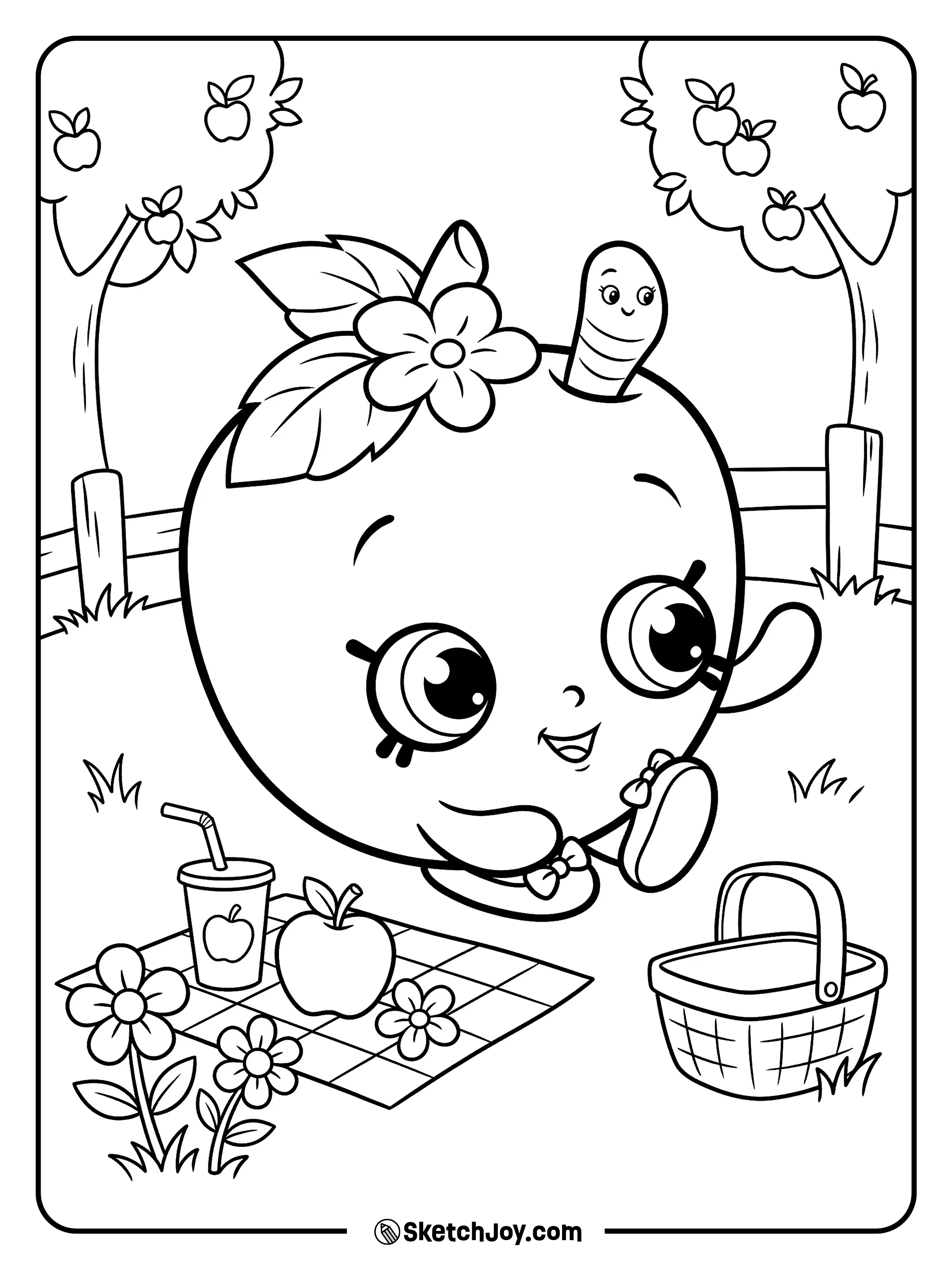 Apple Blossom enjoys a fun picnic near a tiny blanket and simple flowers.