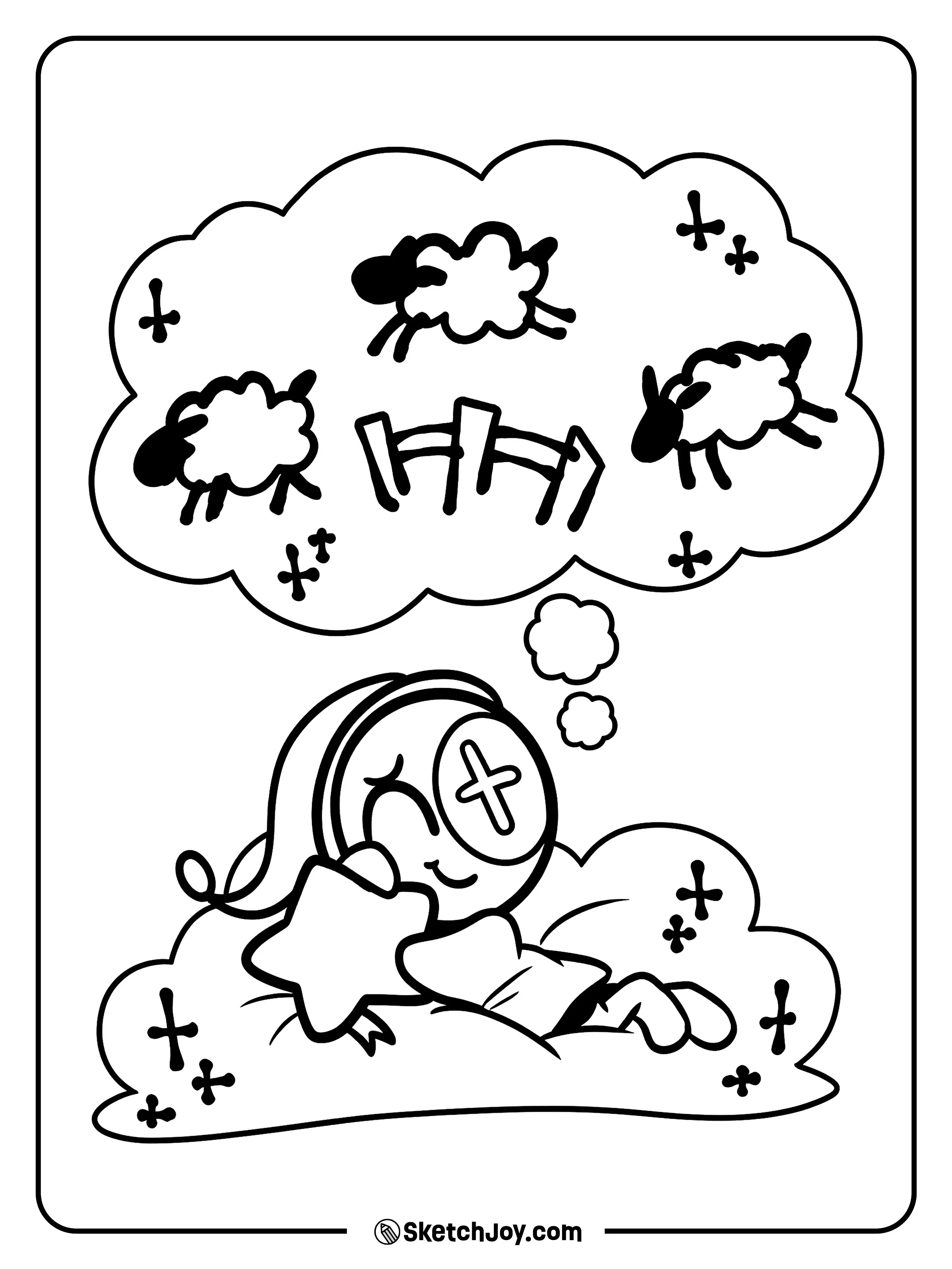 Astro rests on a soft cloud and dreams about sheep jumping over a fence.