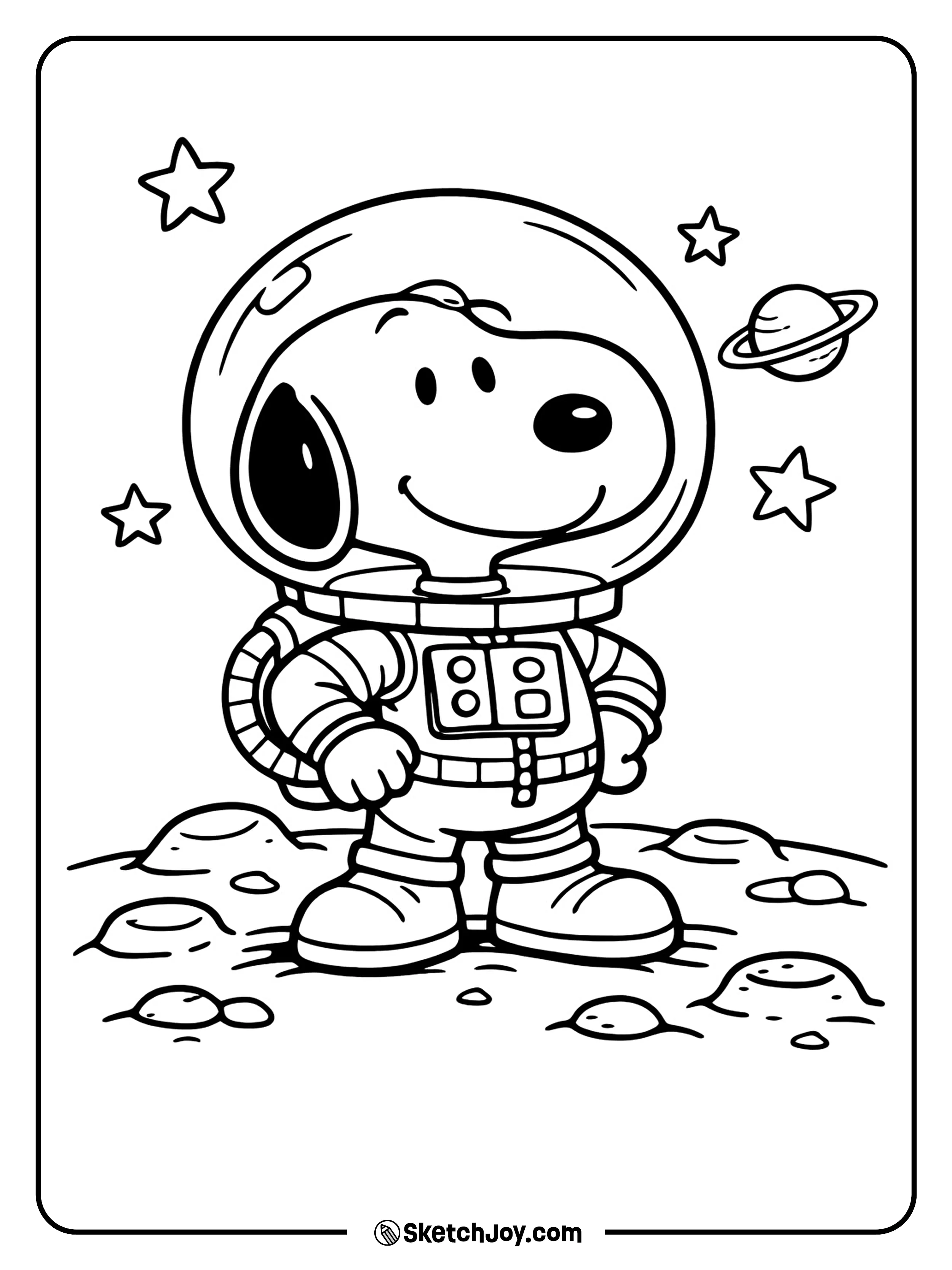 Snoopy is ready for space in his fun astronaut outfit.