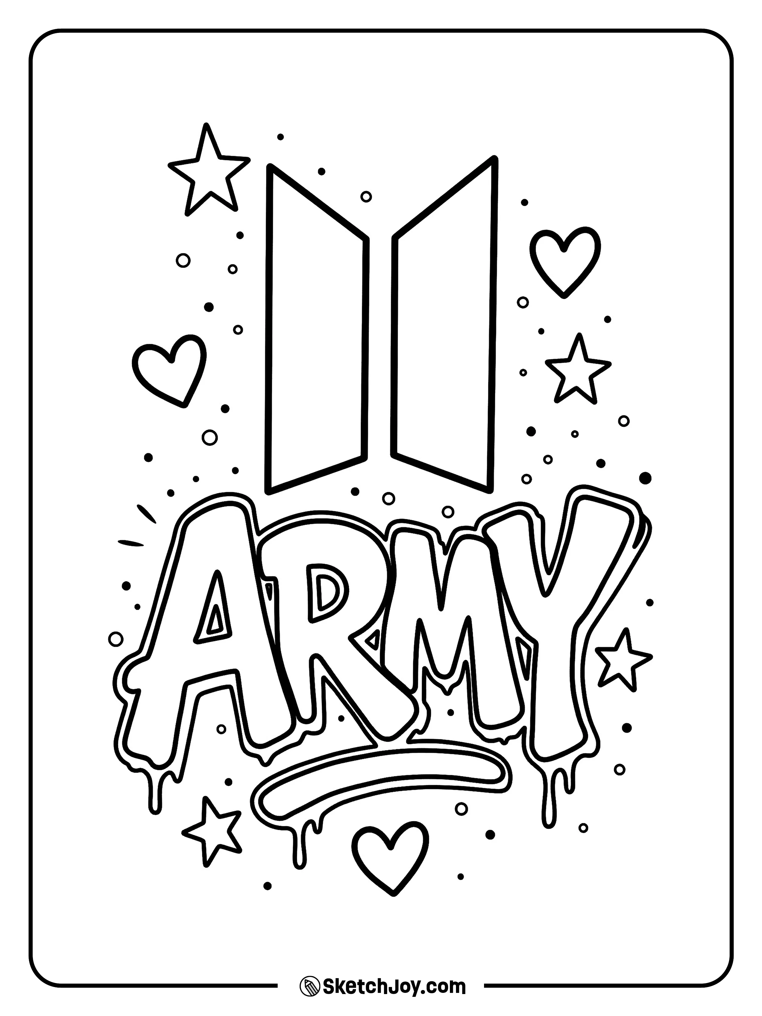 A bold ARMY design with stars, hearts, and a fun fan vibe.
