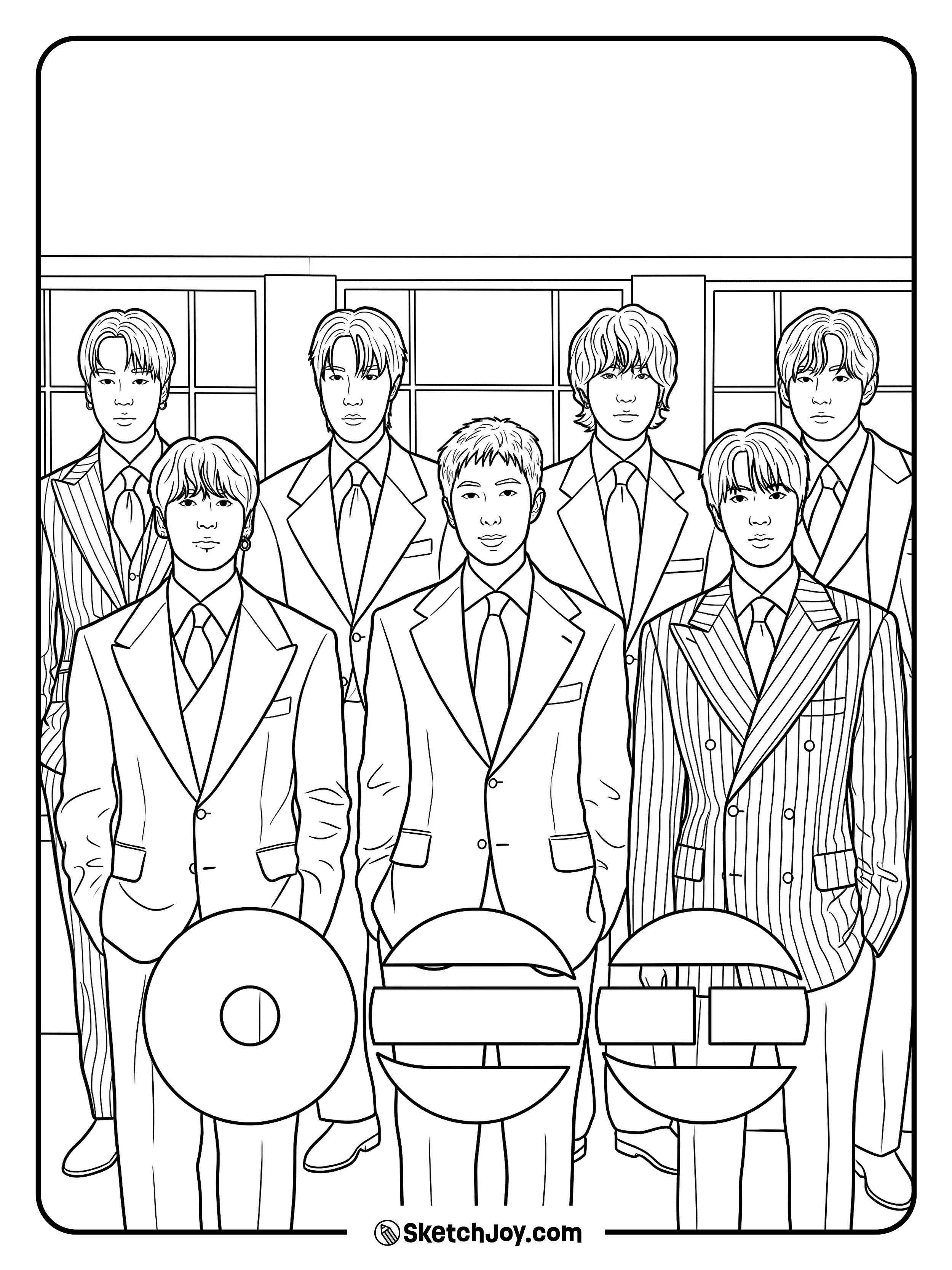 BTS stands in sharp suits with a clean album style and a classy group look.