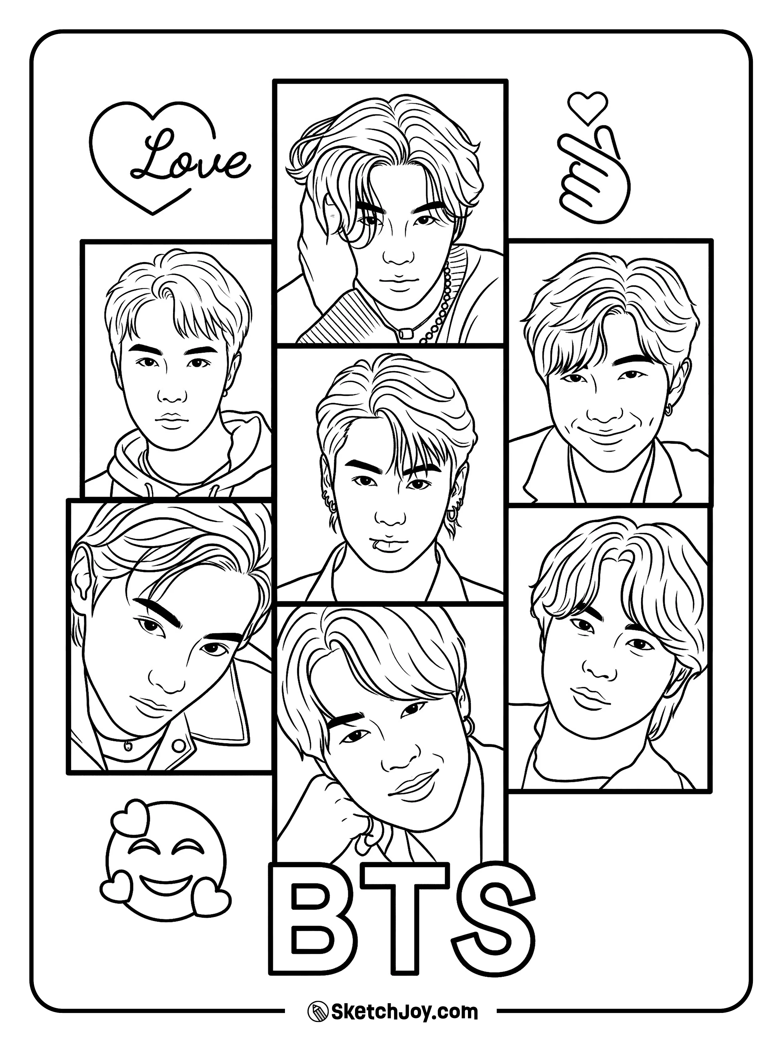 A sweet BTS poster with soft portraits, hearts, and a warm fan mood.