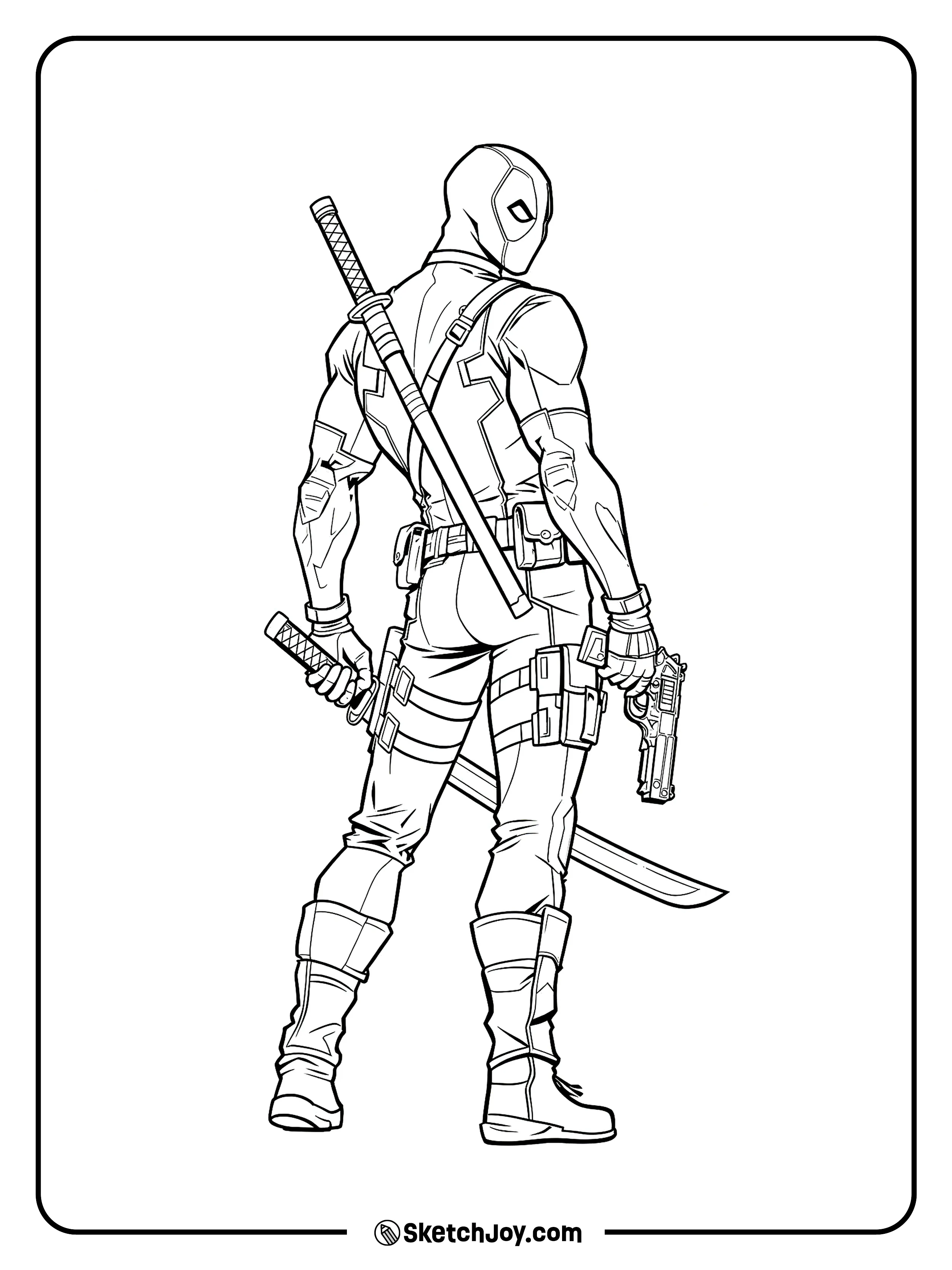 A rear action pose with sword and blaster.