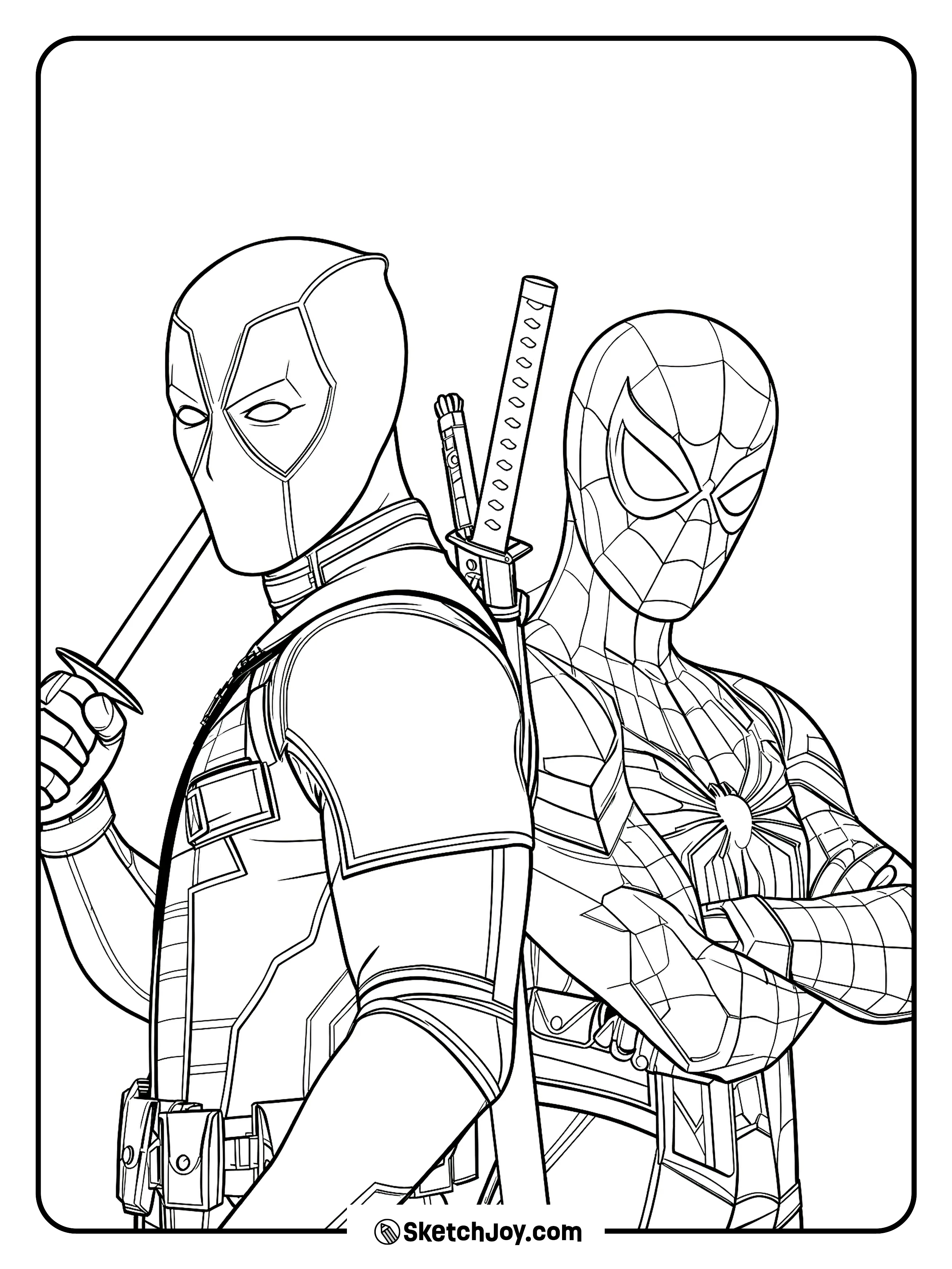 Two heroes stand together in a strong pose.