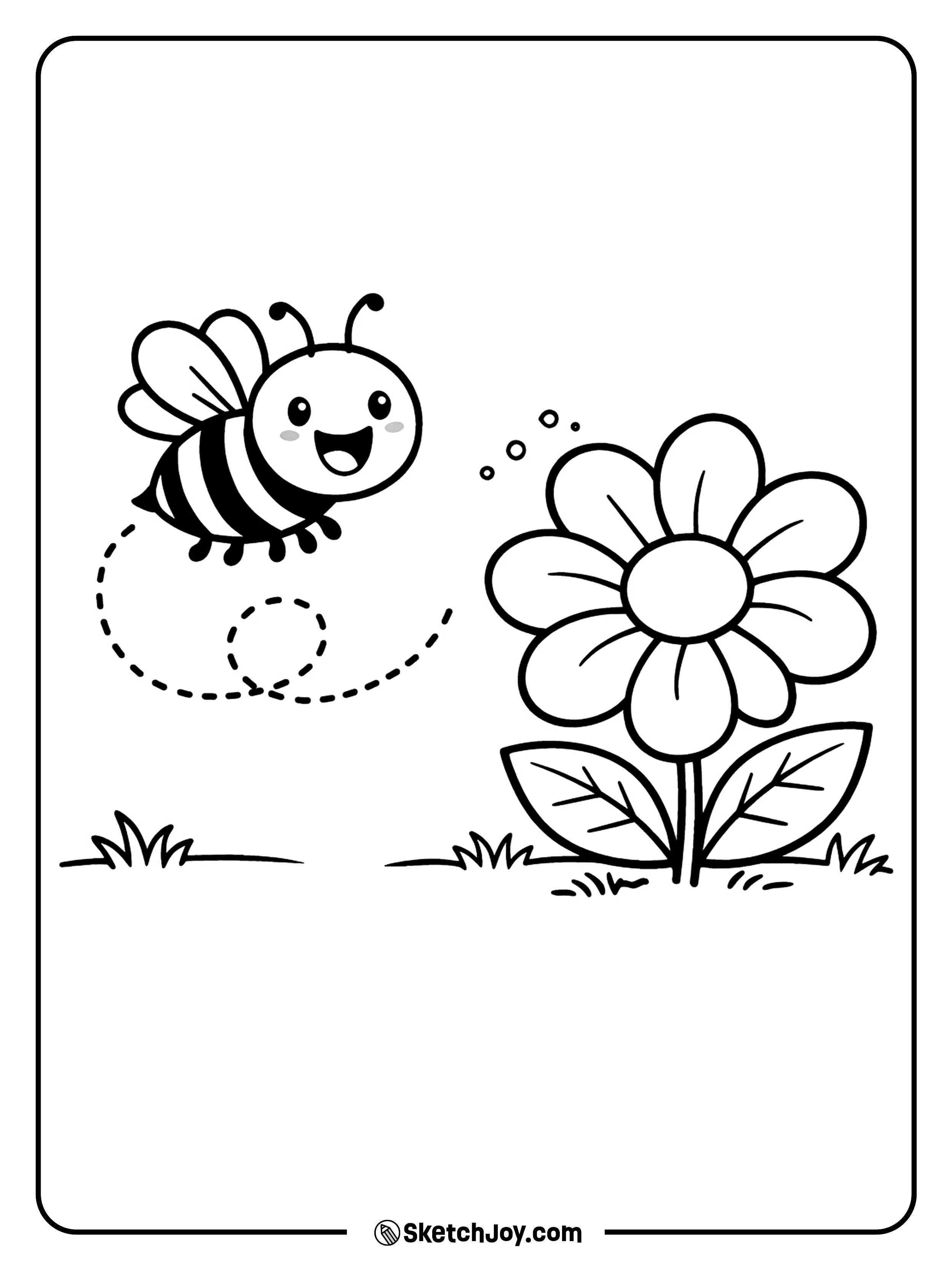 A friendly bee hovers near a giant spring flower.