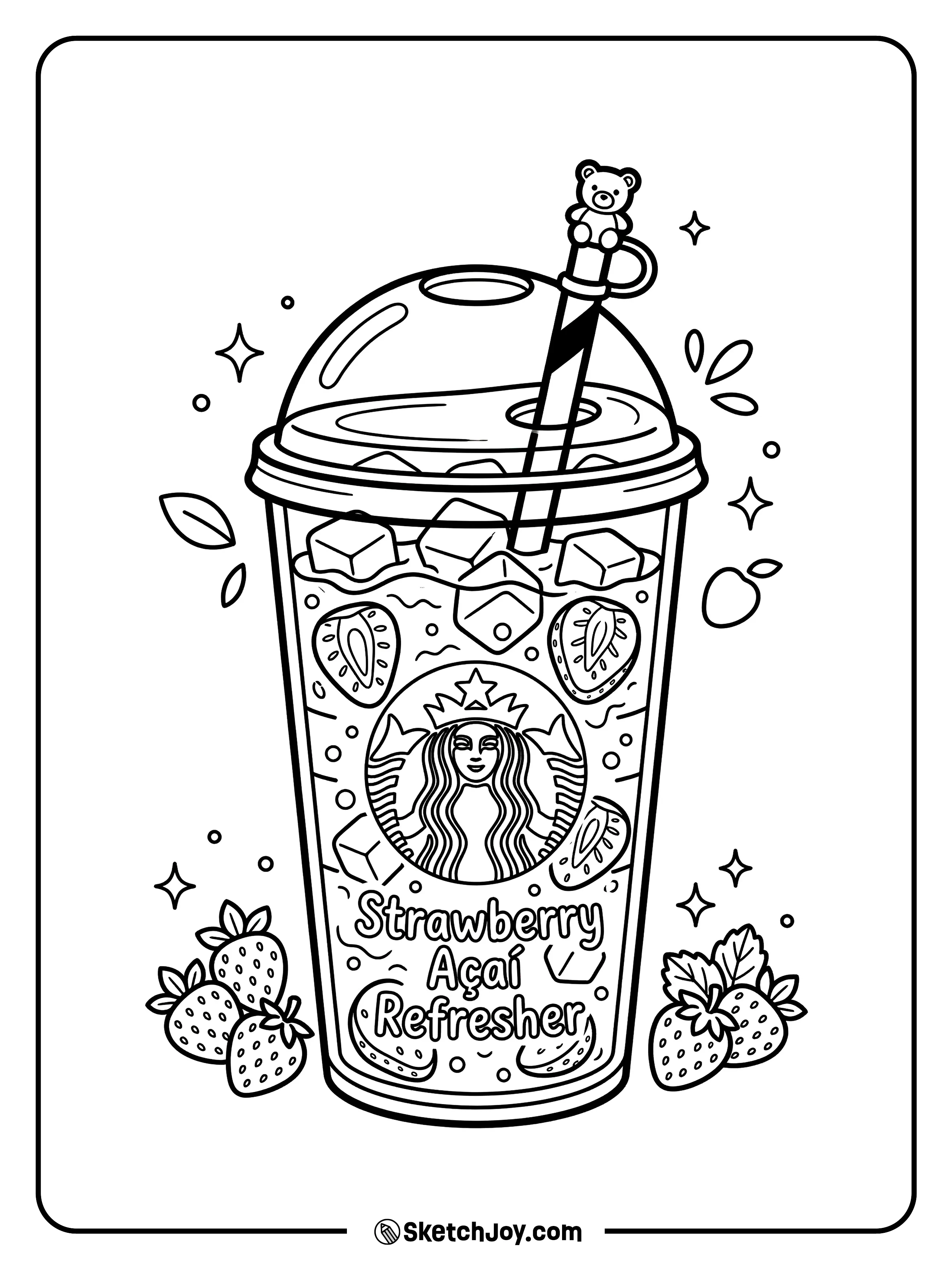 A cold drink with many strawberry slices and ice.