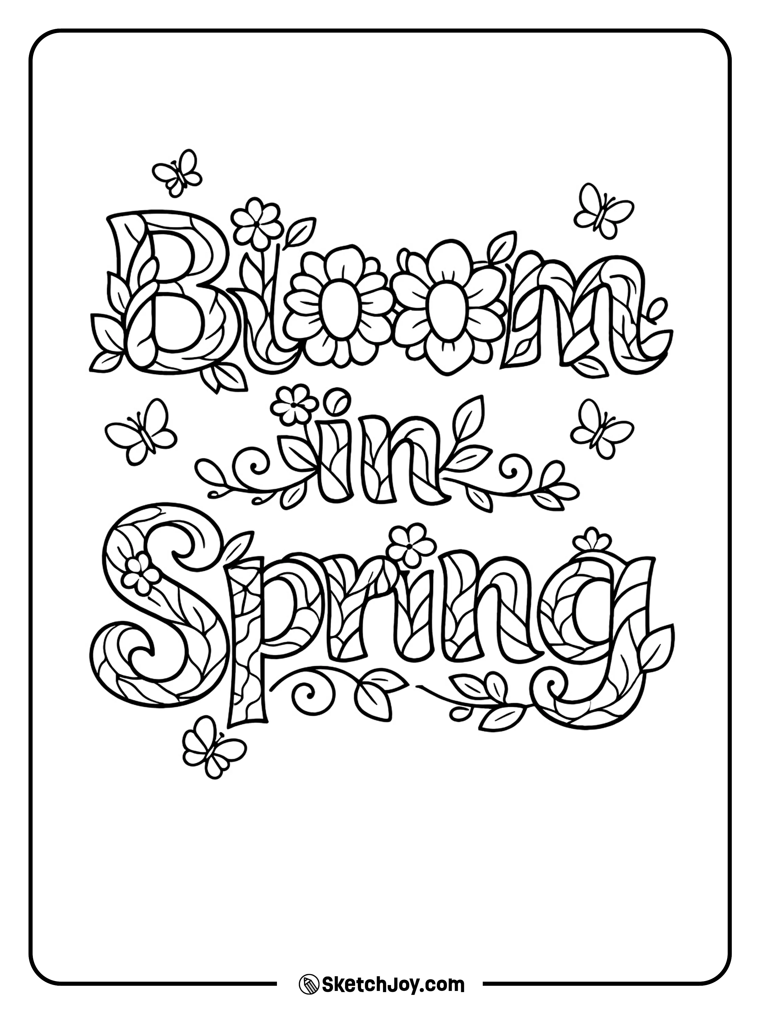 Big spring words grow with petals and leaves.