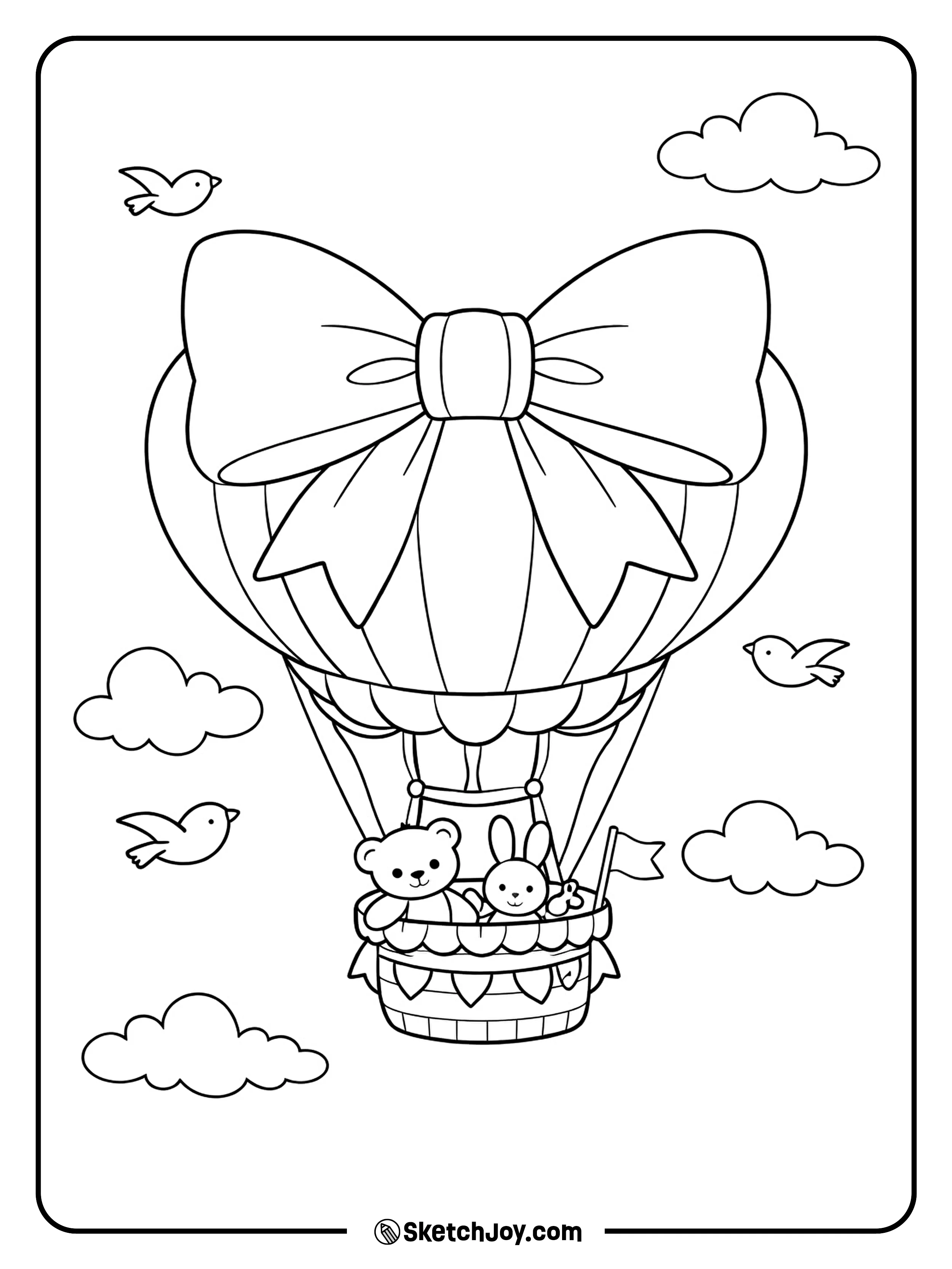 A fun hot air balloon shaped with bow-like ribbon details.