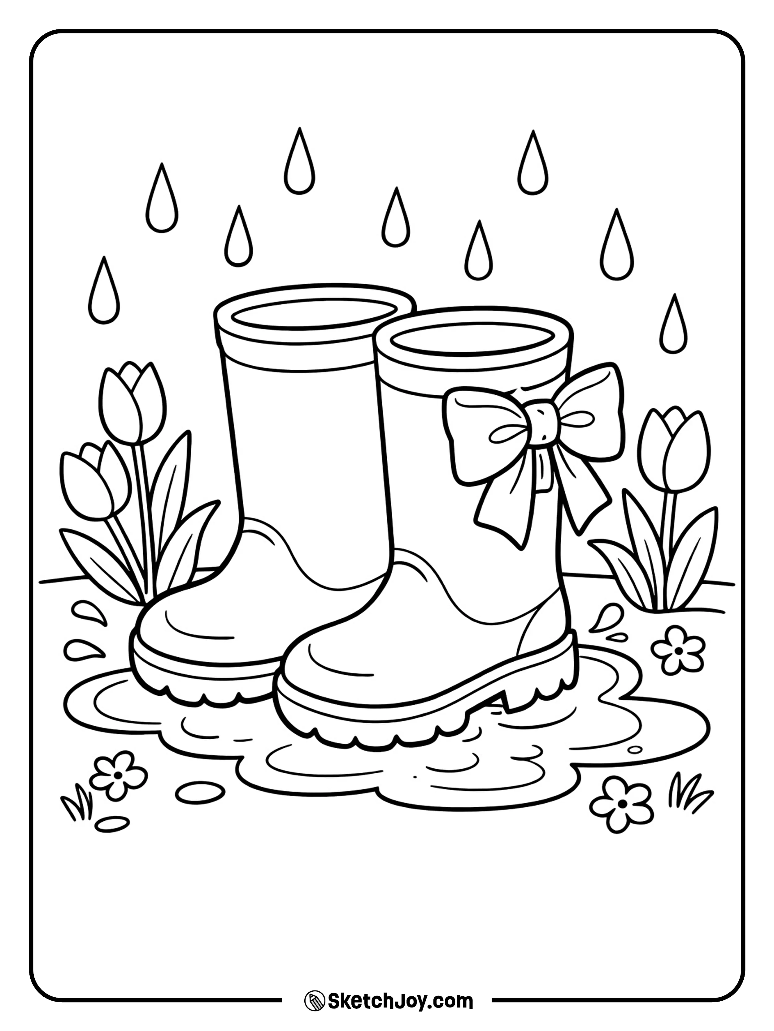 A pair of cute rain boots with bows and a spring look.