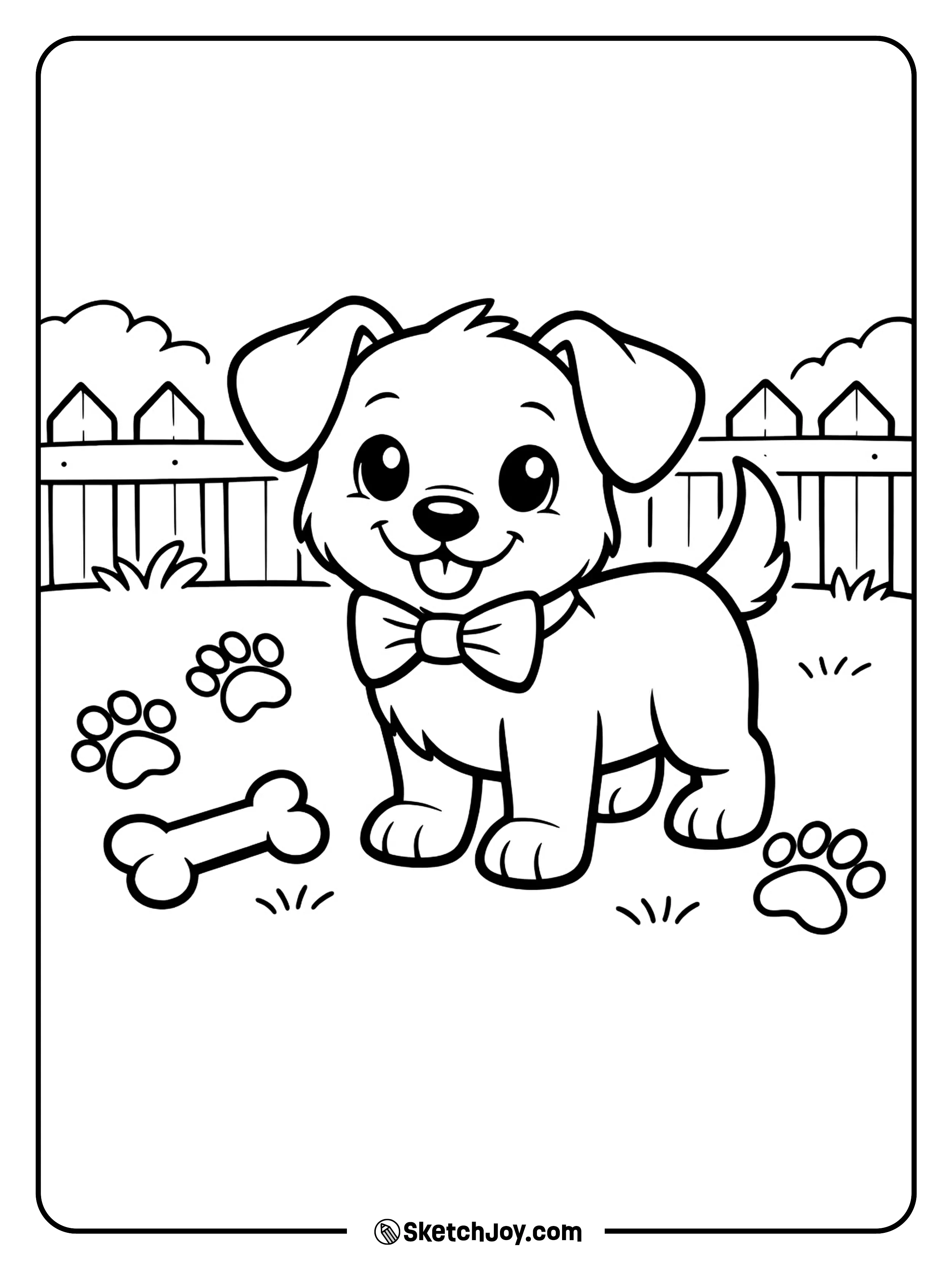 A cheerful puppy wearing a cute bow tie.