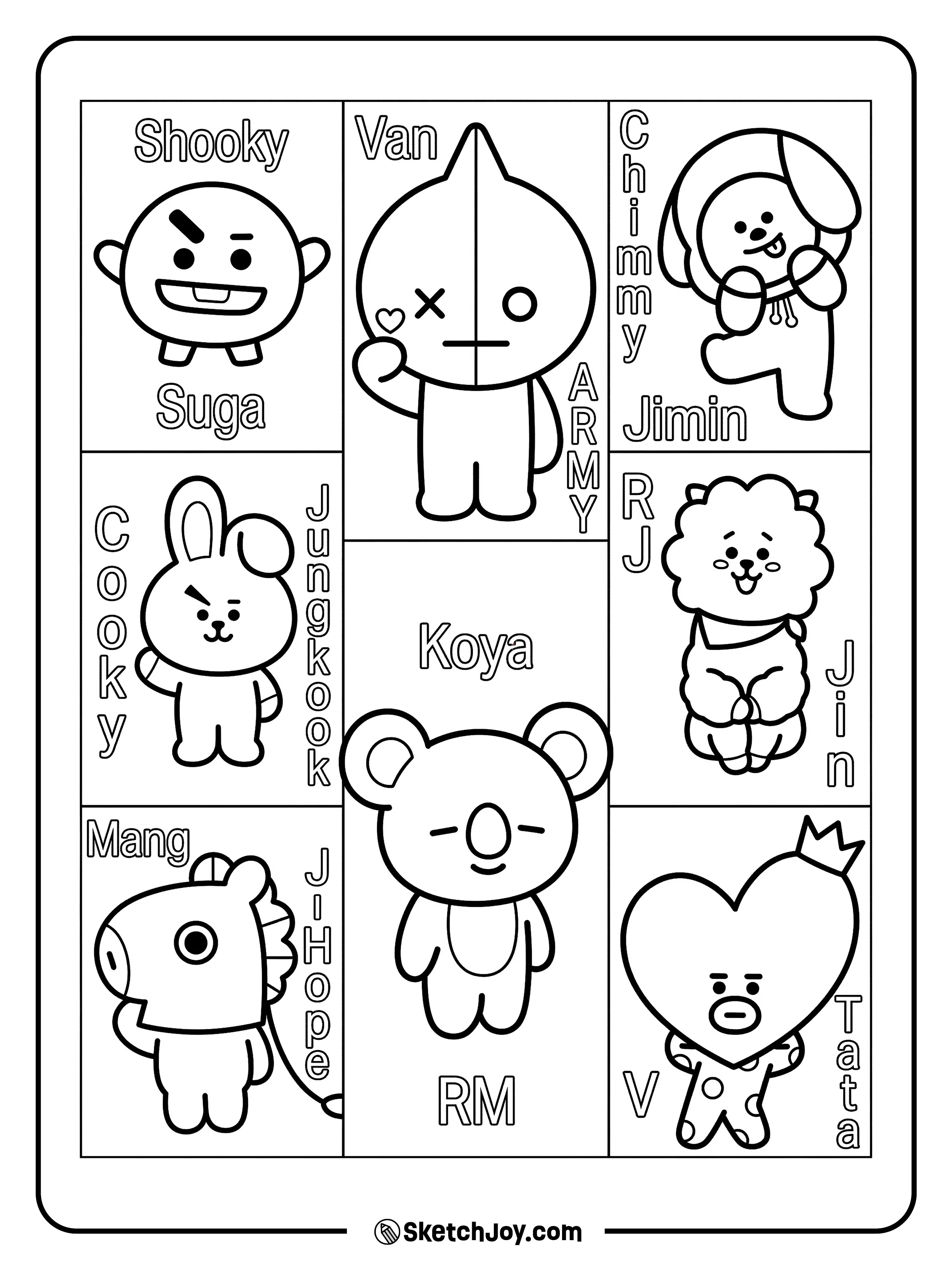 A cute BT21 panel with fun friends linked to BTS members.