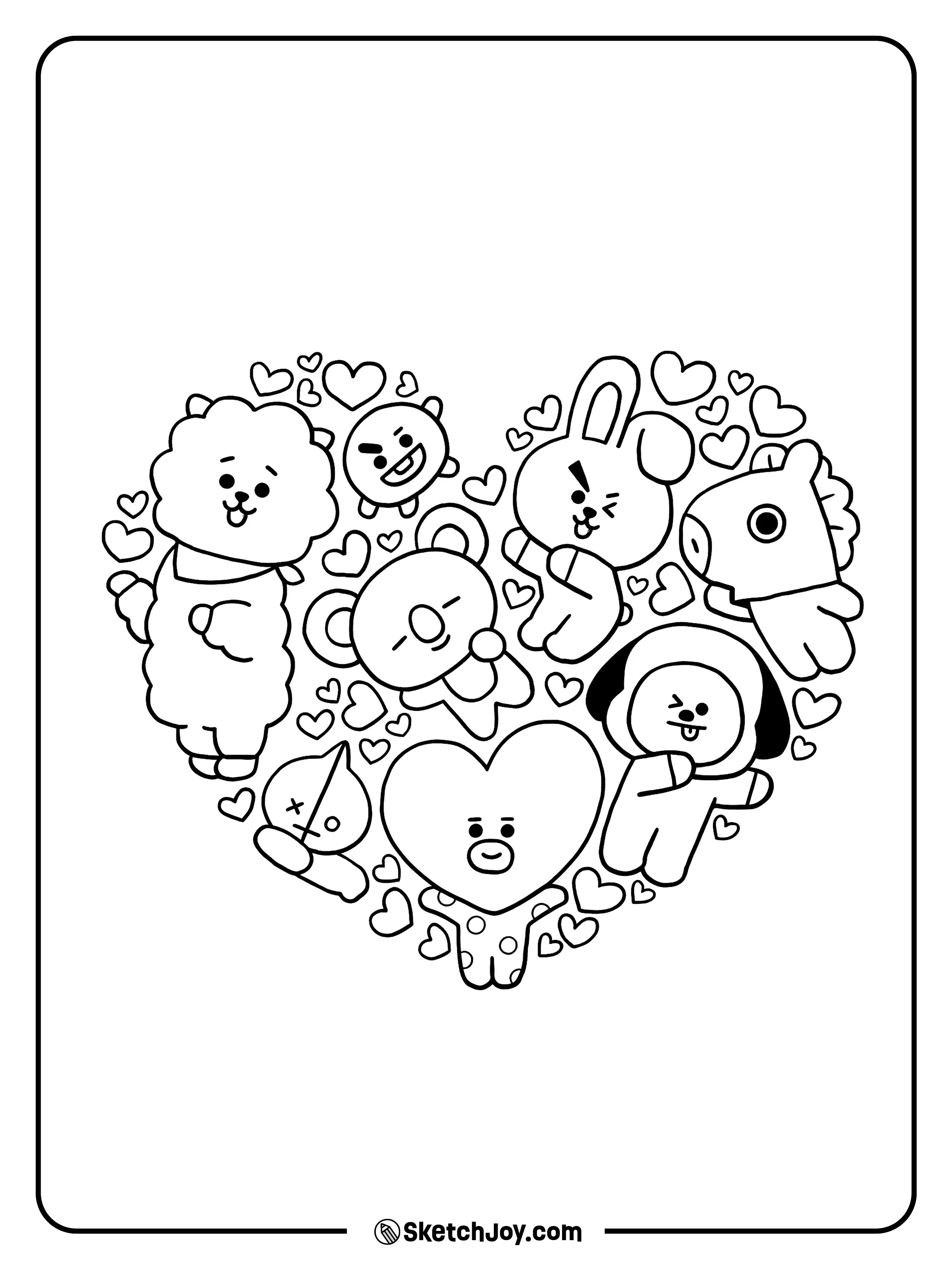 A sweet BT21 design with cute friends and lots of lovely hearts.
