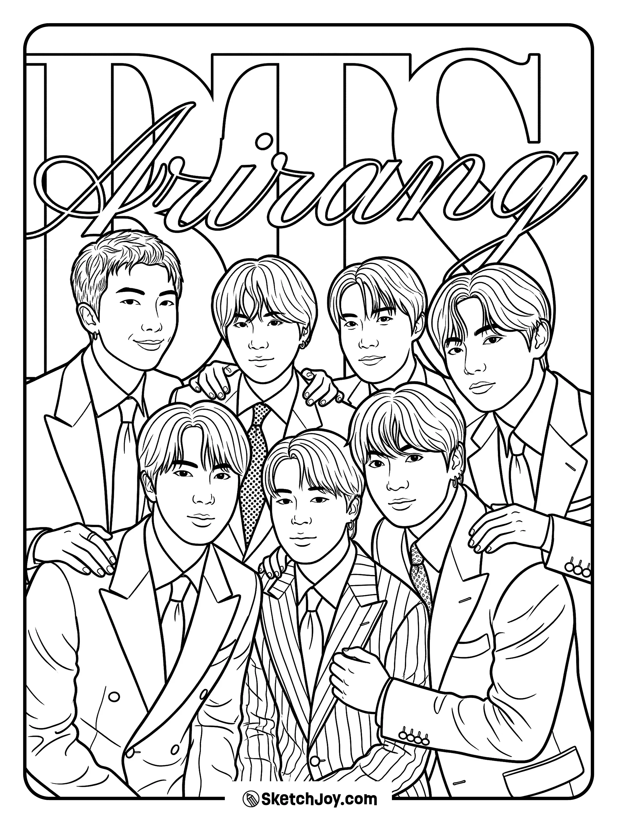 A classy BTS group poster with sharp suits and a strong album mood.