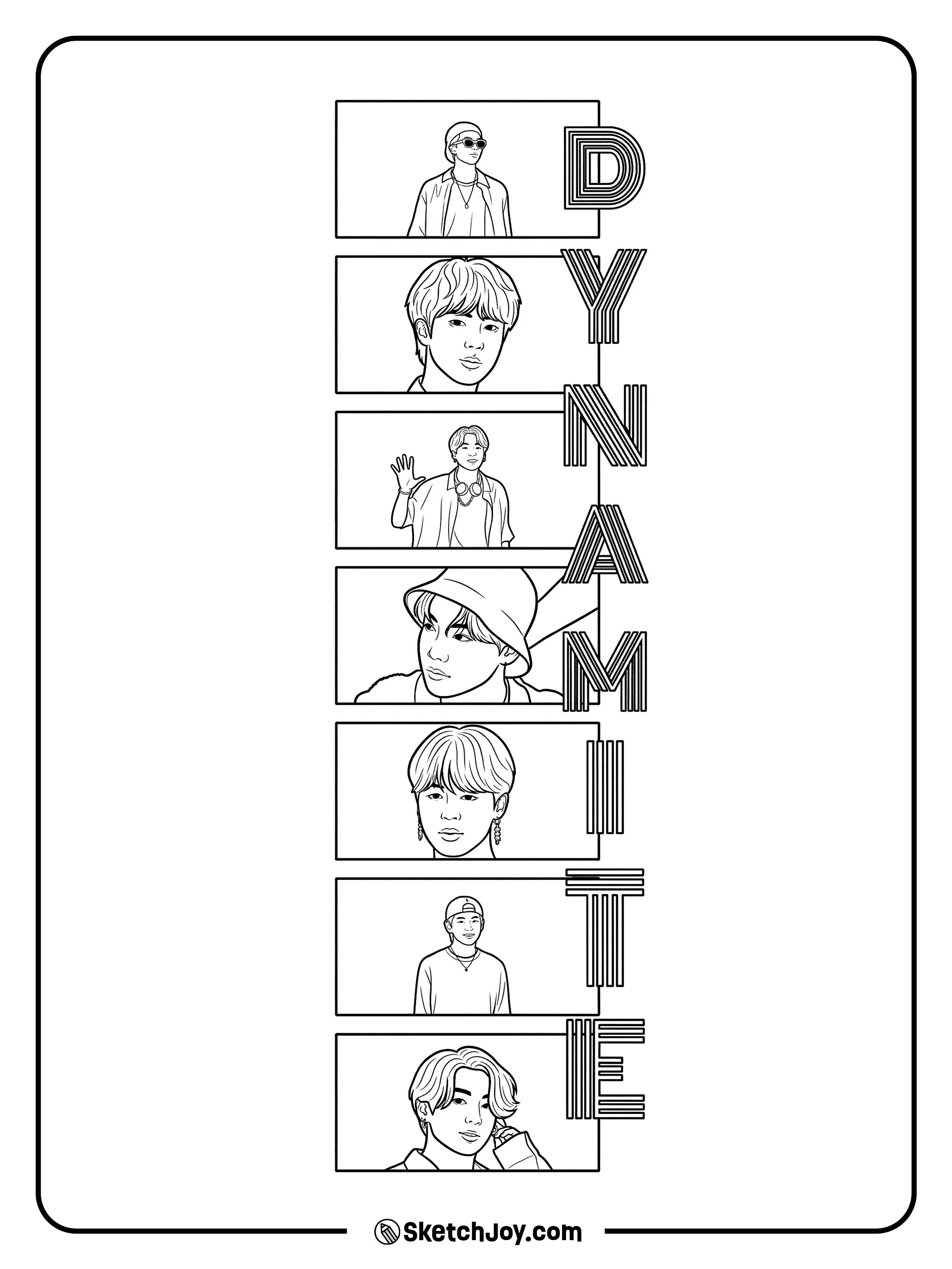 A cool BTS poster with member portraits and a clean Dynamite theme.