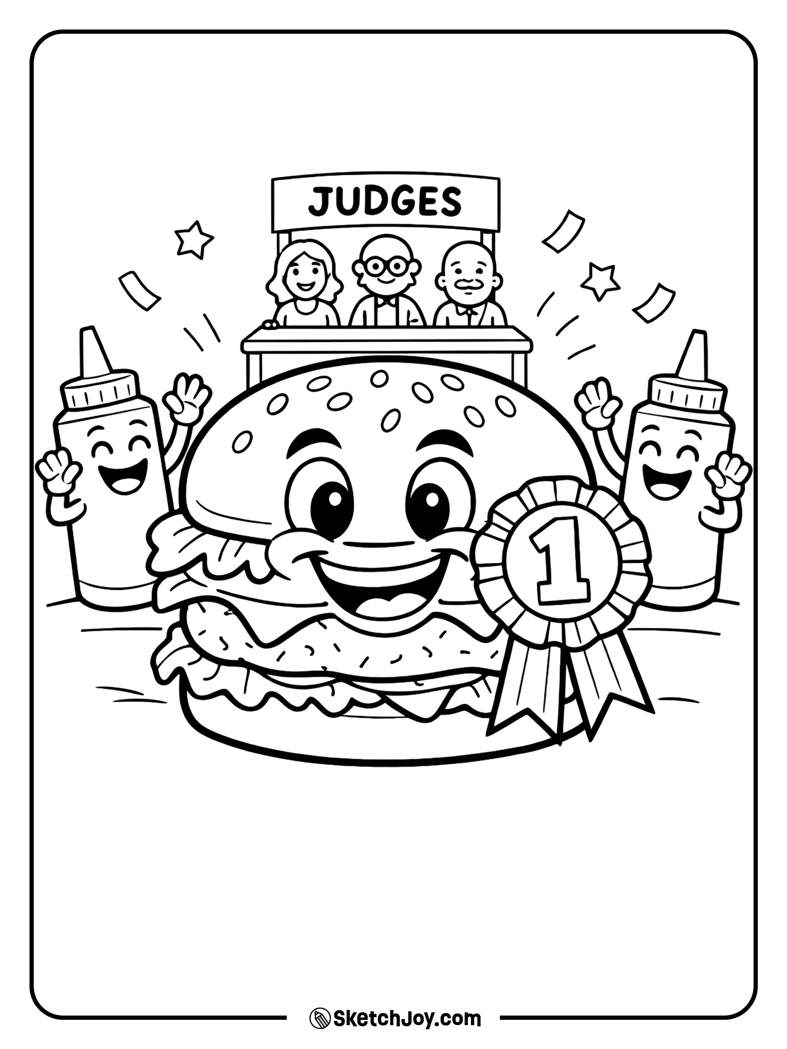 A champion burger wears a ribbon like the winner of a food contest.
