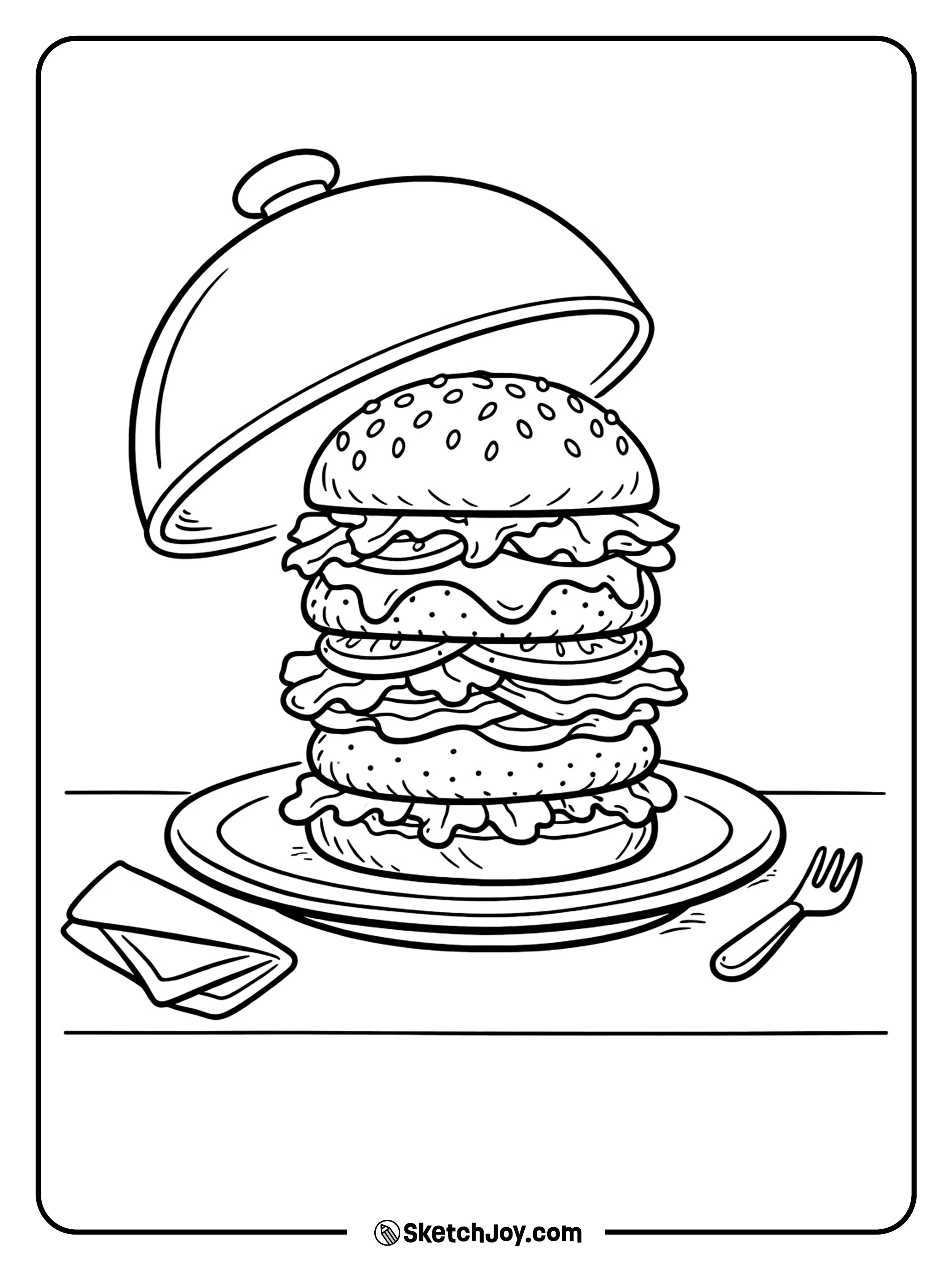 A fancy burger is served under a dome cover like a special meal.