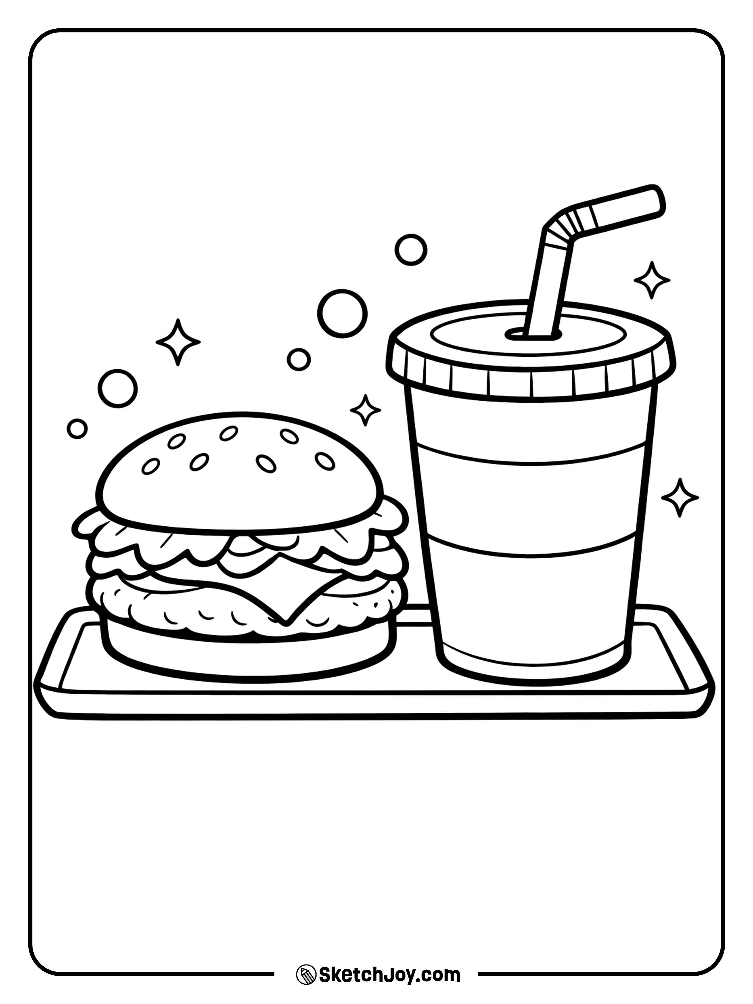 A burger and big soda cup make a classic fast food pair.