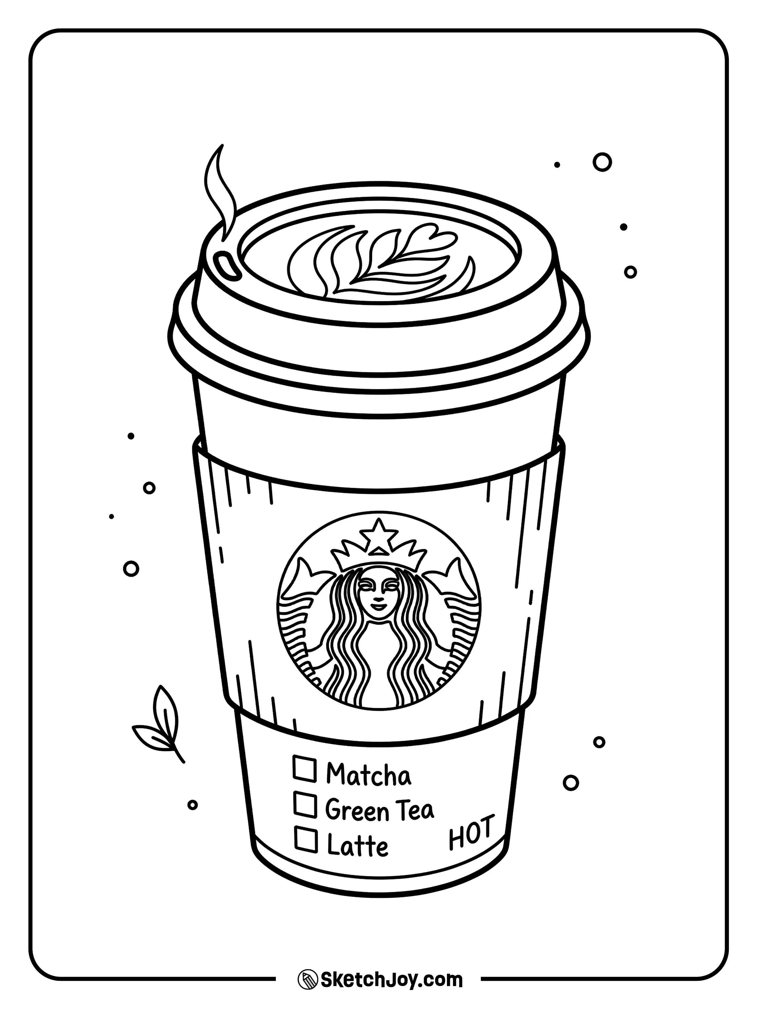 A cup of green matcha tea with a pretty leaf pattern in the foam.