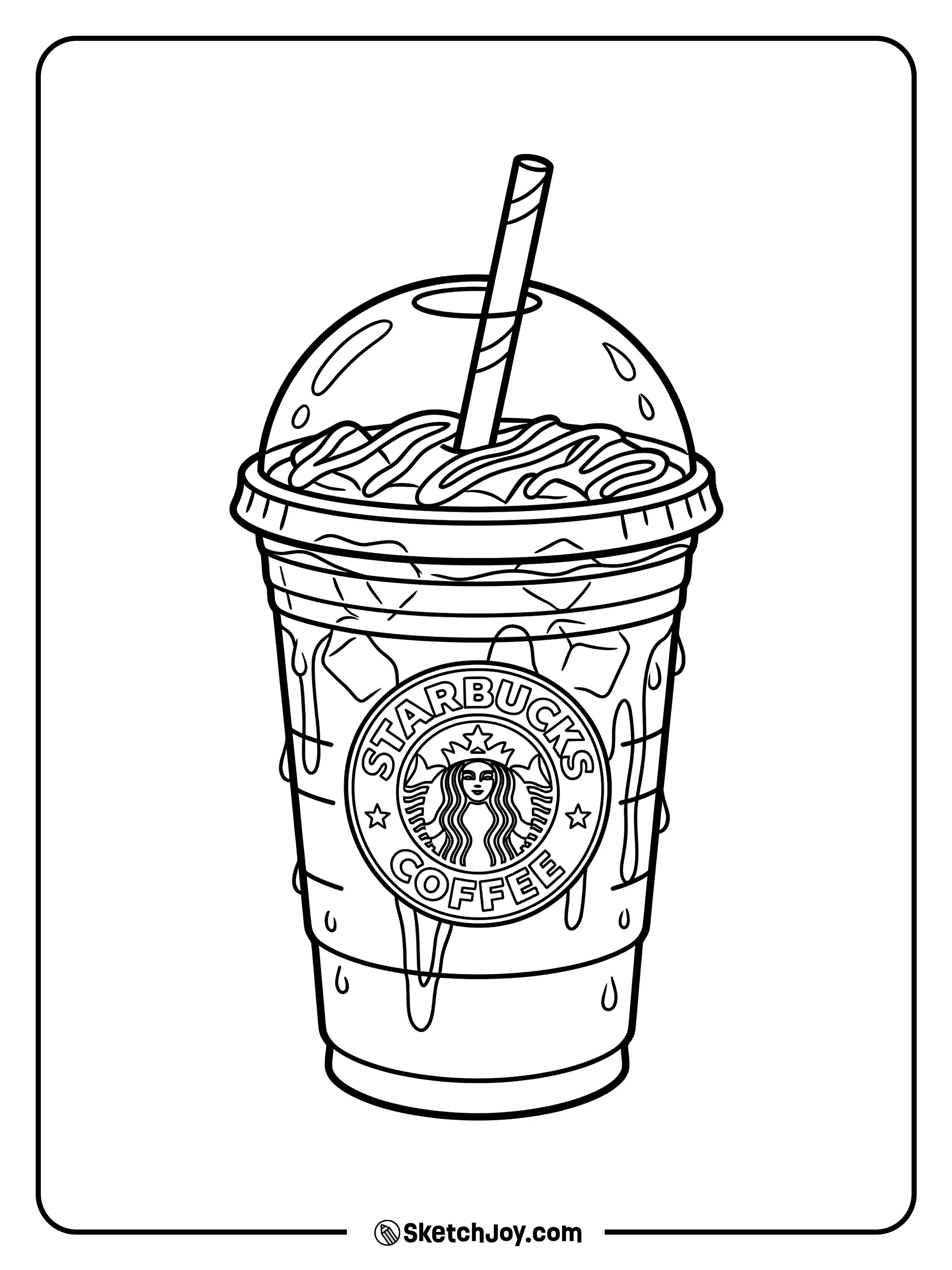 A layered drink with caramel stripes on the inside of the glass.