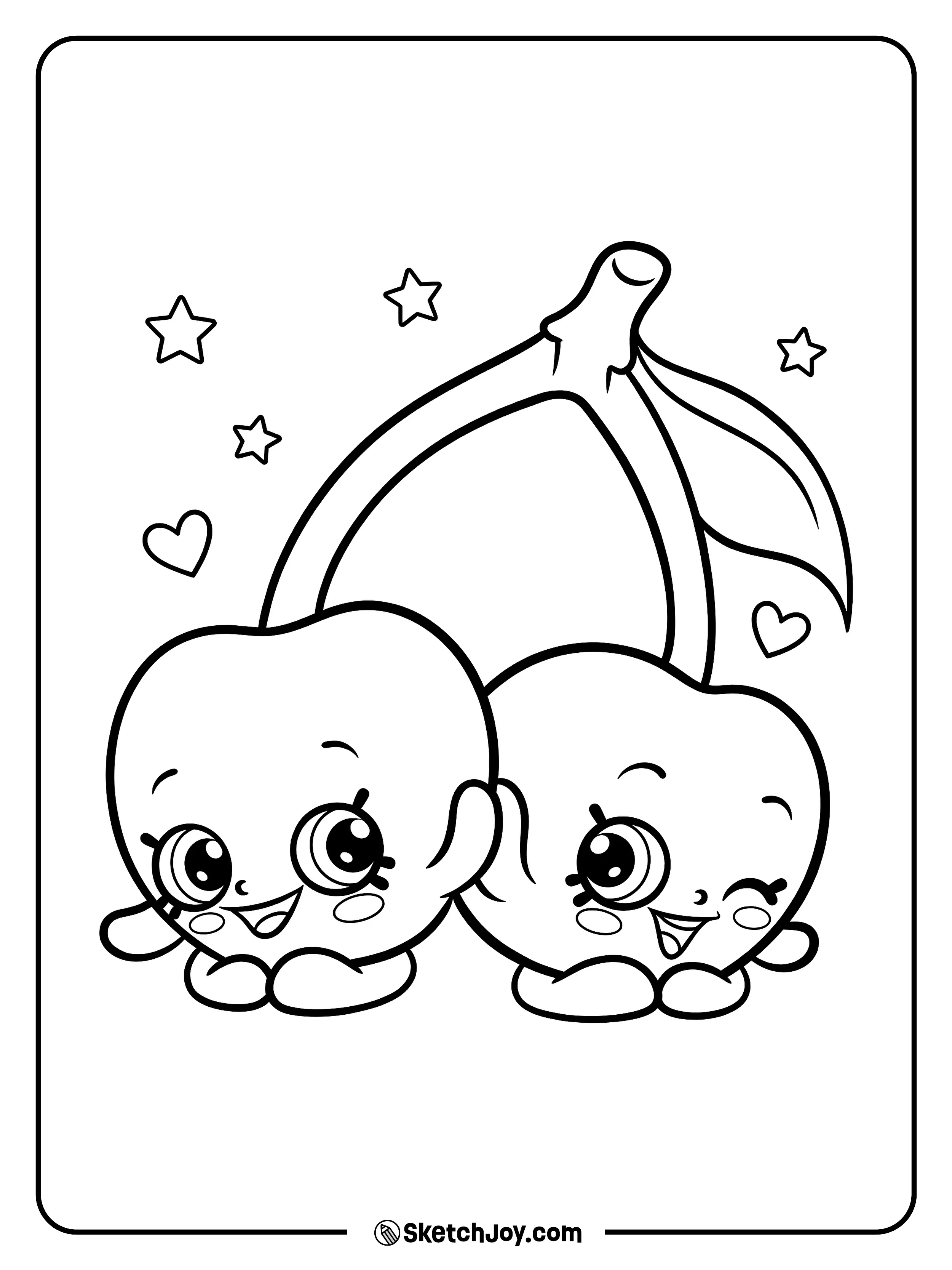Cheeky Cherries smiles in a cute twin look with little hearts and stars around them.