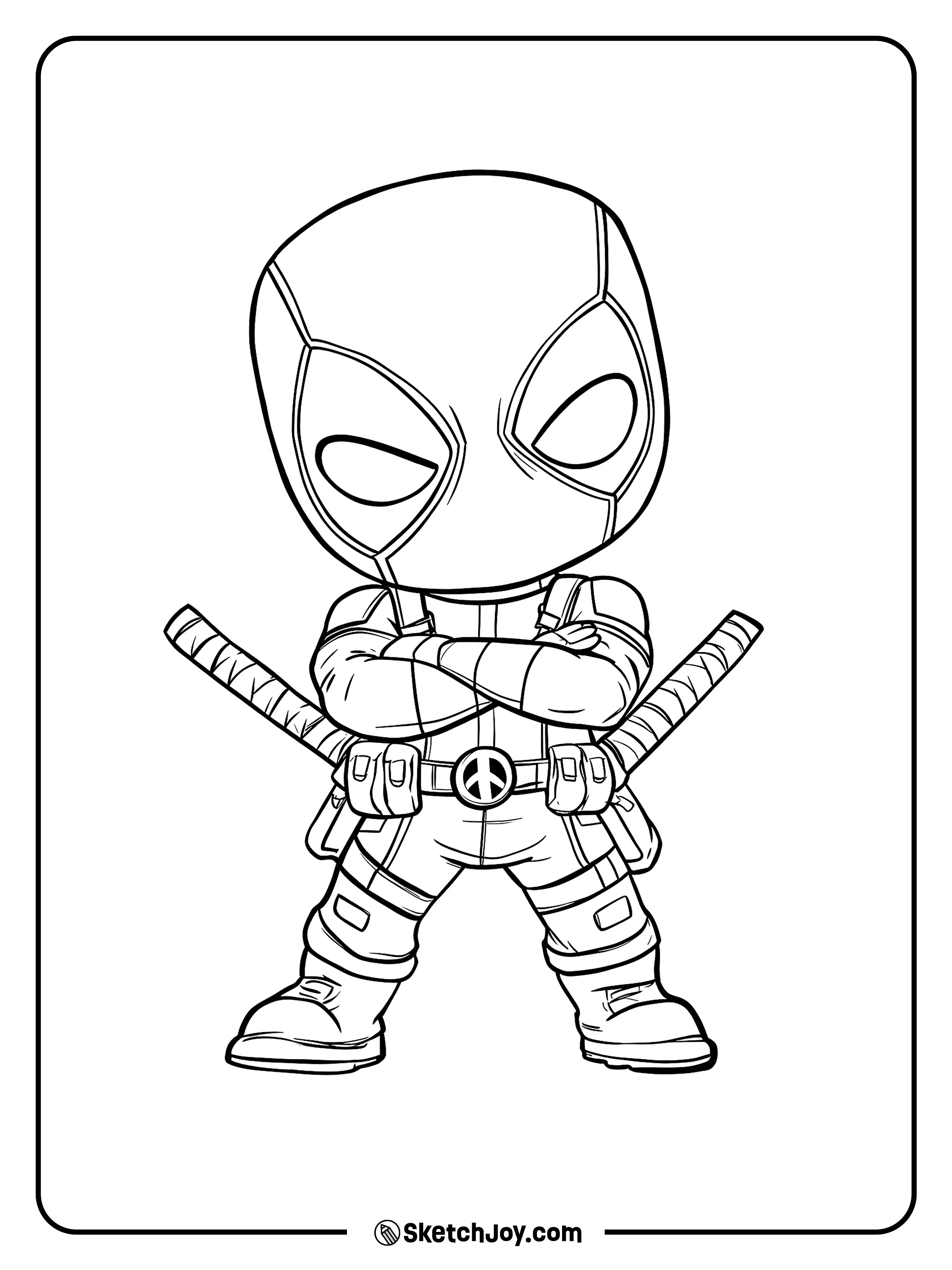 A small hero stands with folded arms.