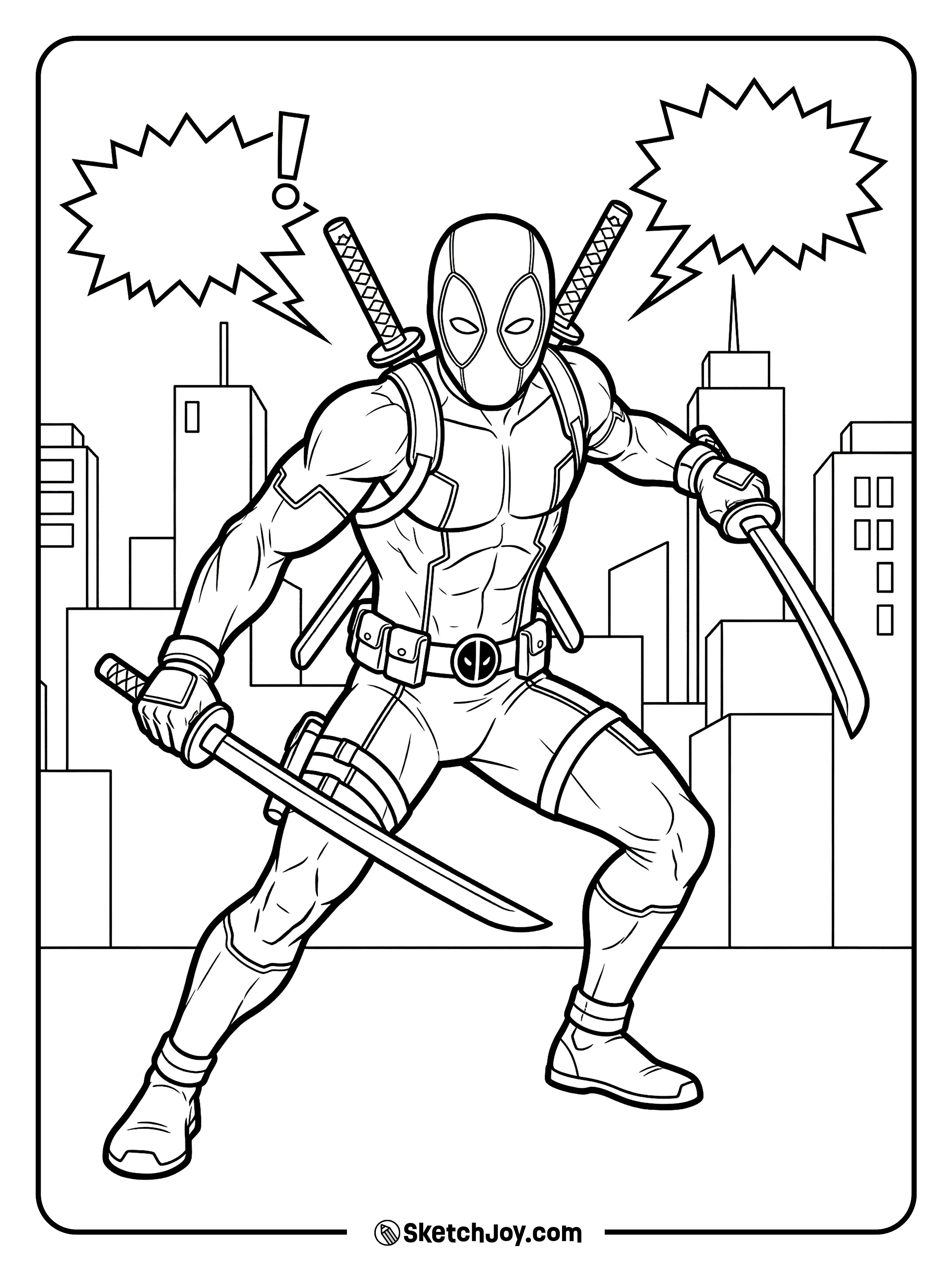 A sharp action pose with swords in the city.