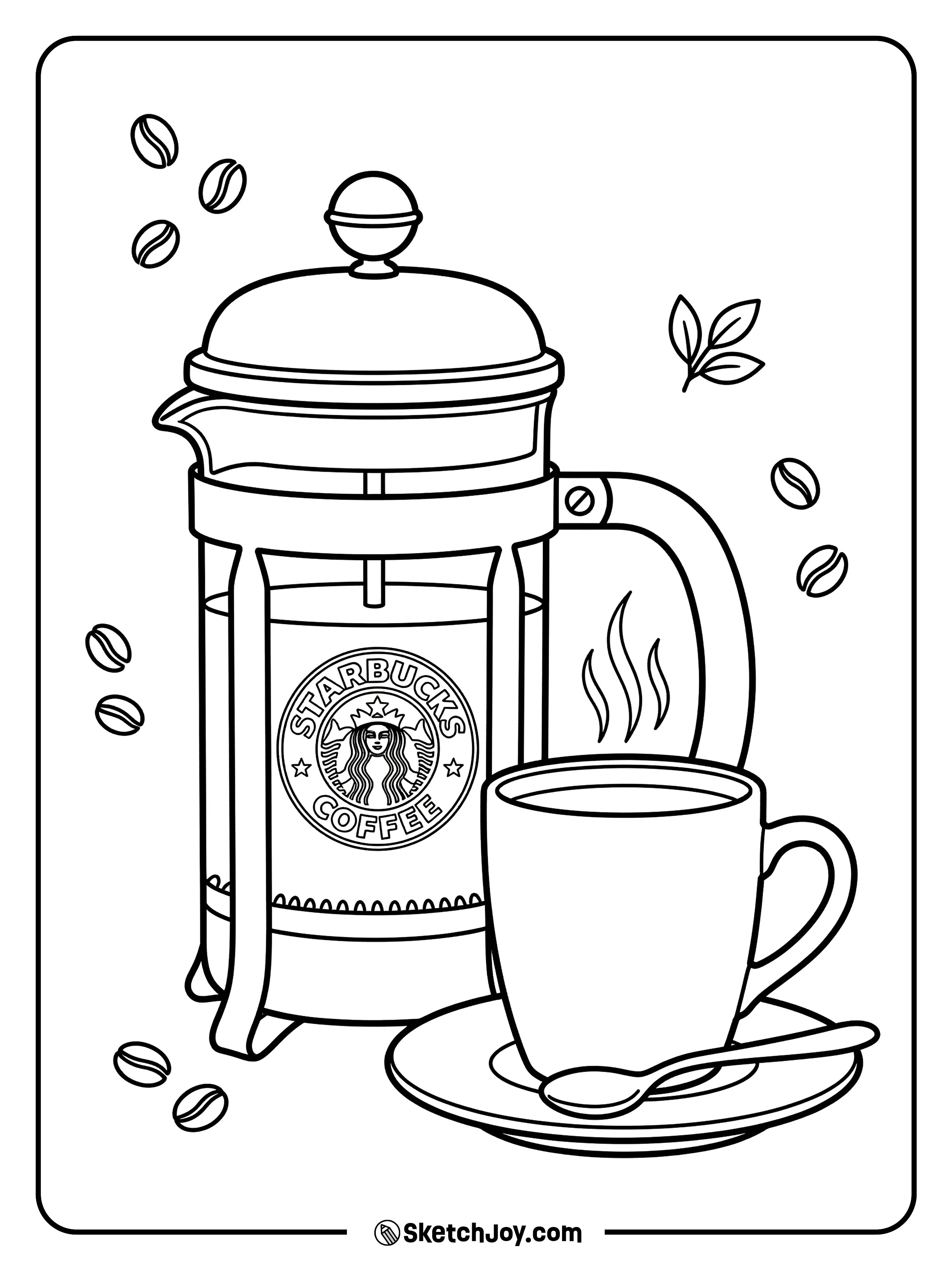 A glass coffee maker with a handle and coffee inside.