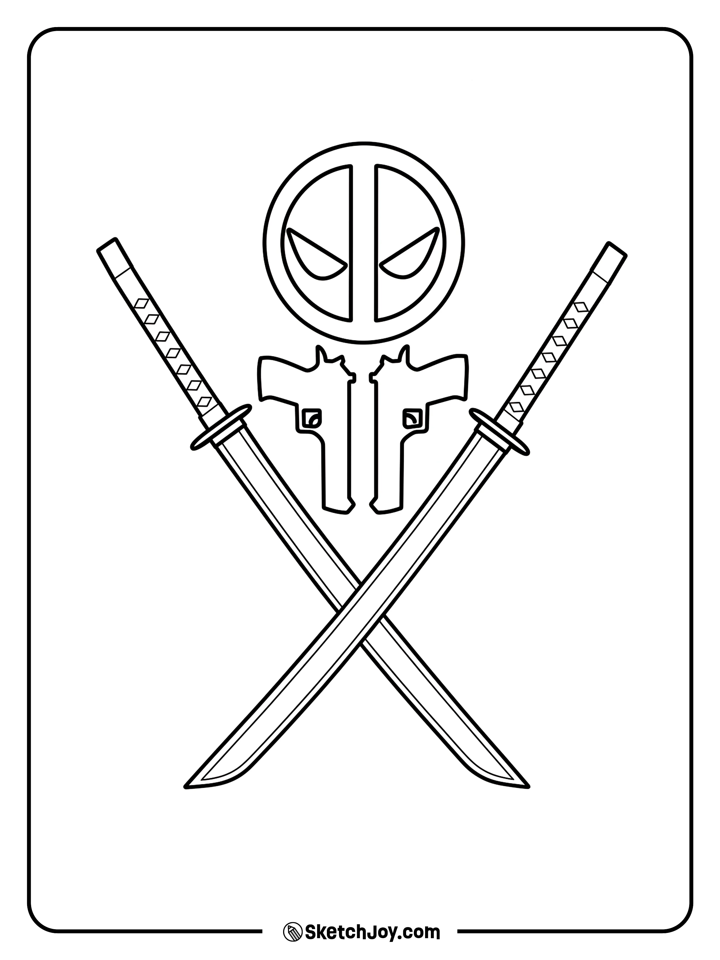 A clean design with swords and gear.