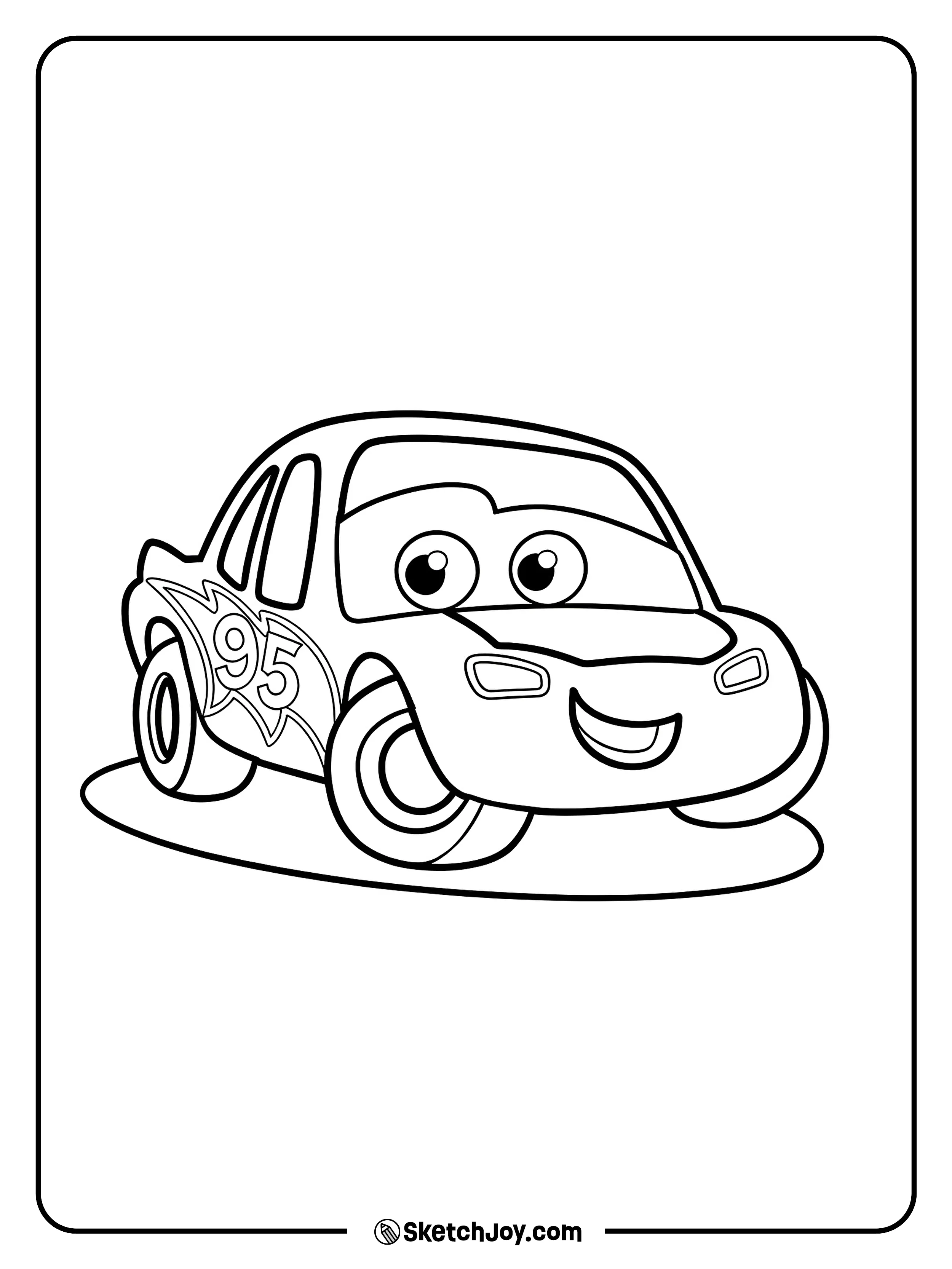 A simple and adorable Lightning McQueen design gives this page a fun cartoon look.