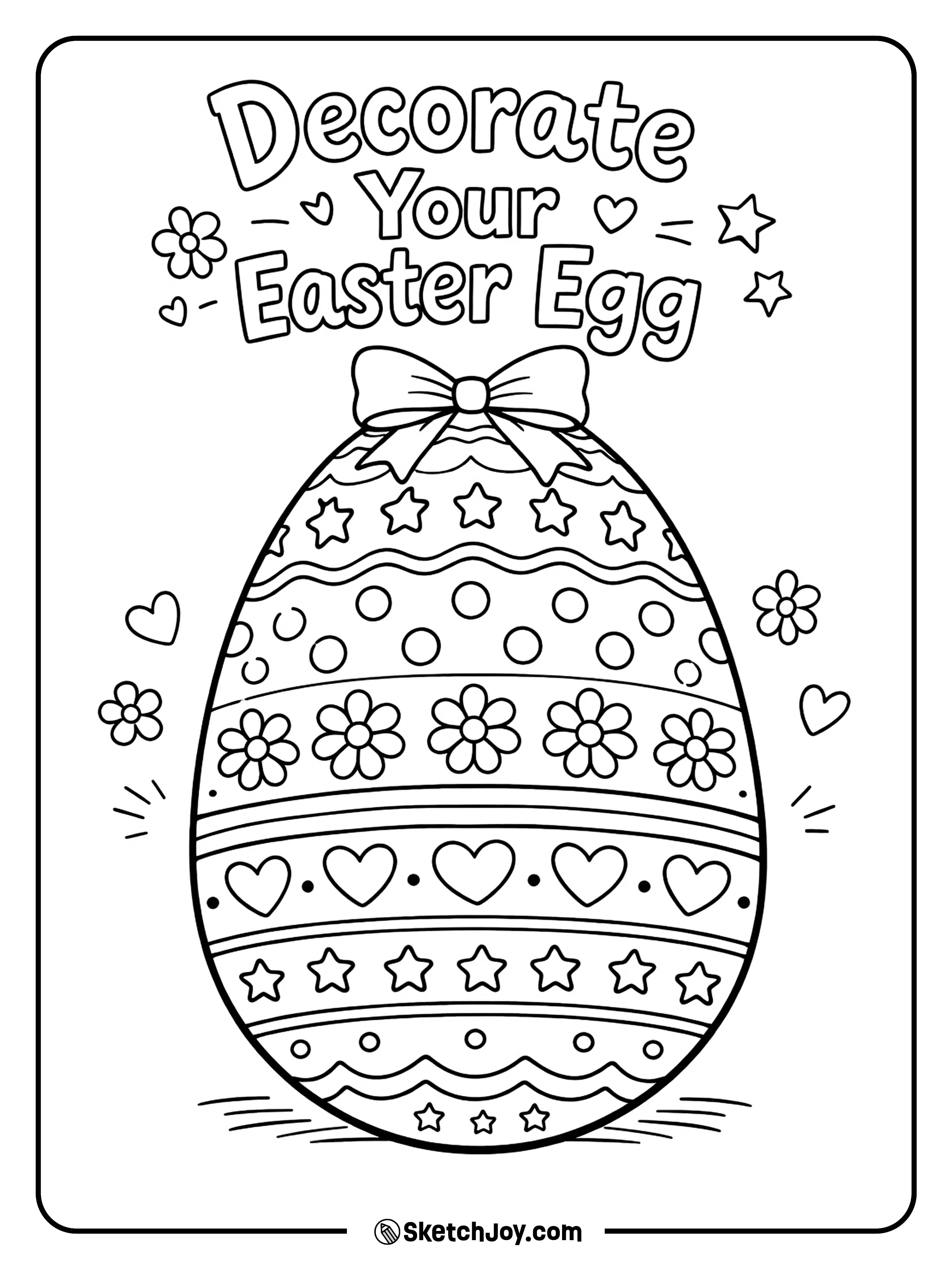 A giant egg is covered with fun shapes and spring details.