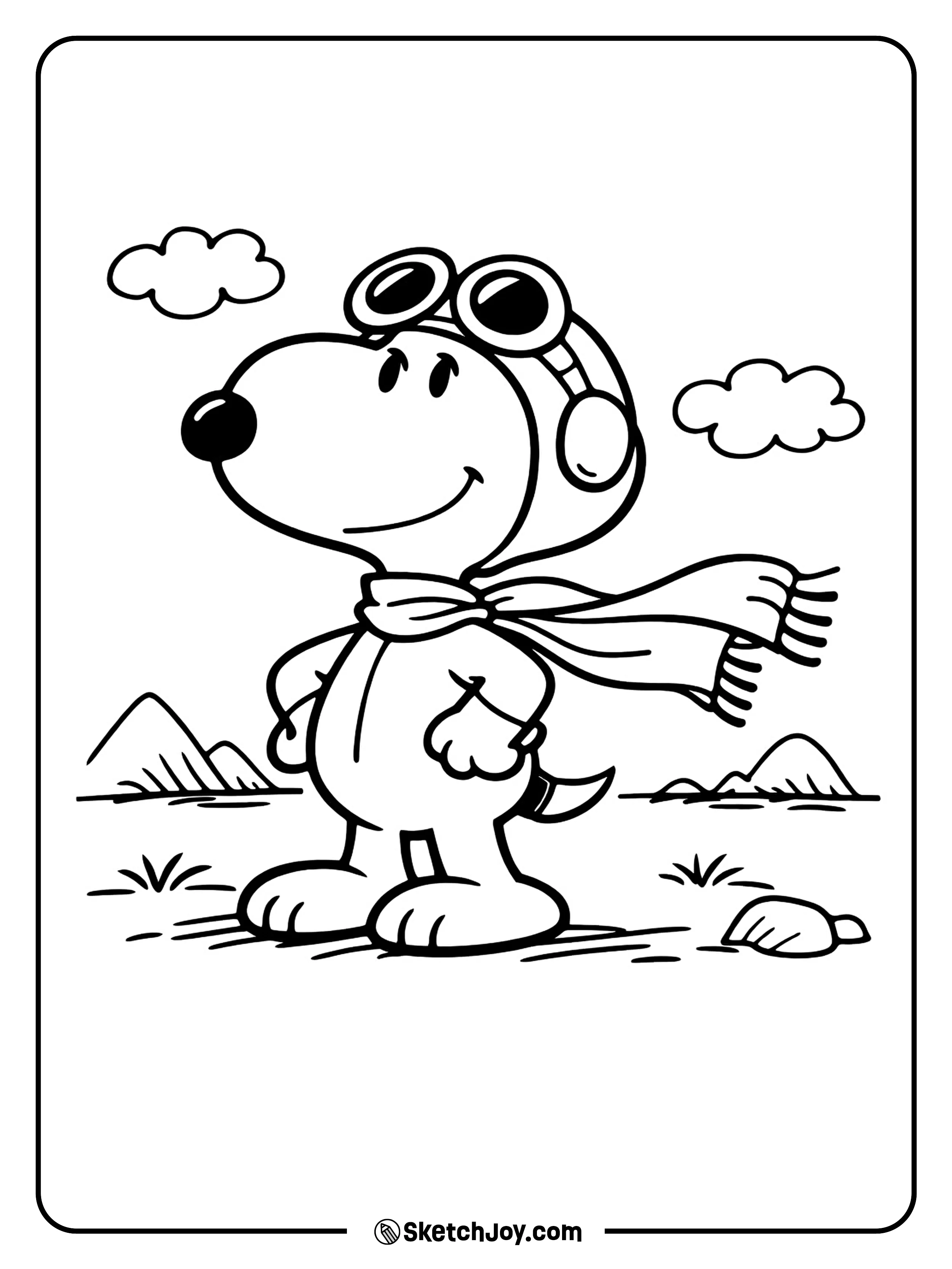 Snoopy looks brave in his pilot scarf as the famous Flying Ace.