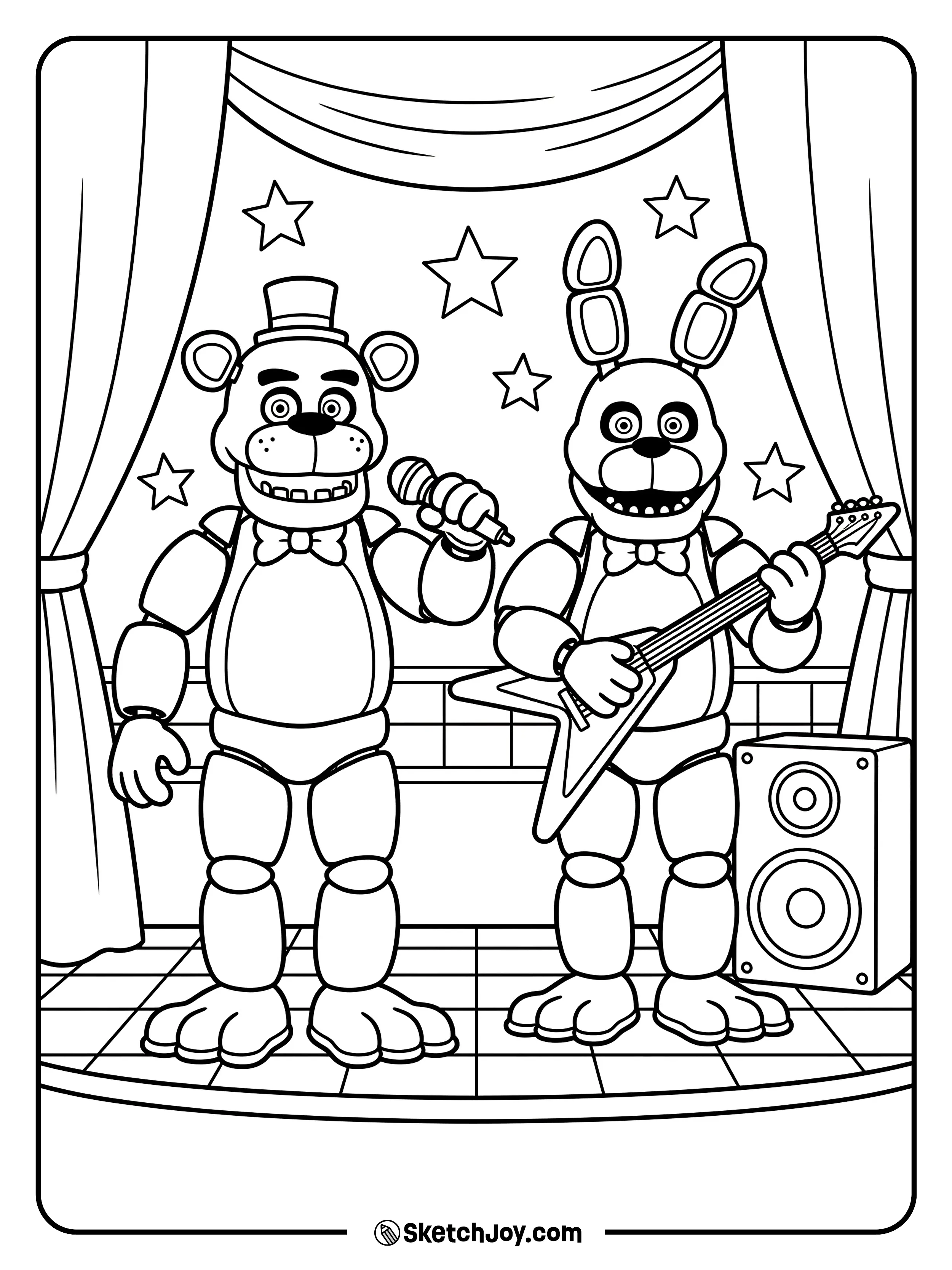 Freddy and Bonnie rehearse together on a small stage.