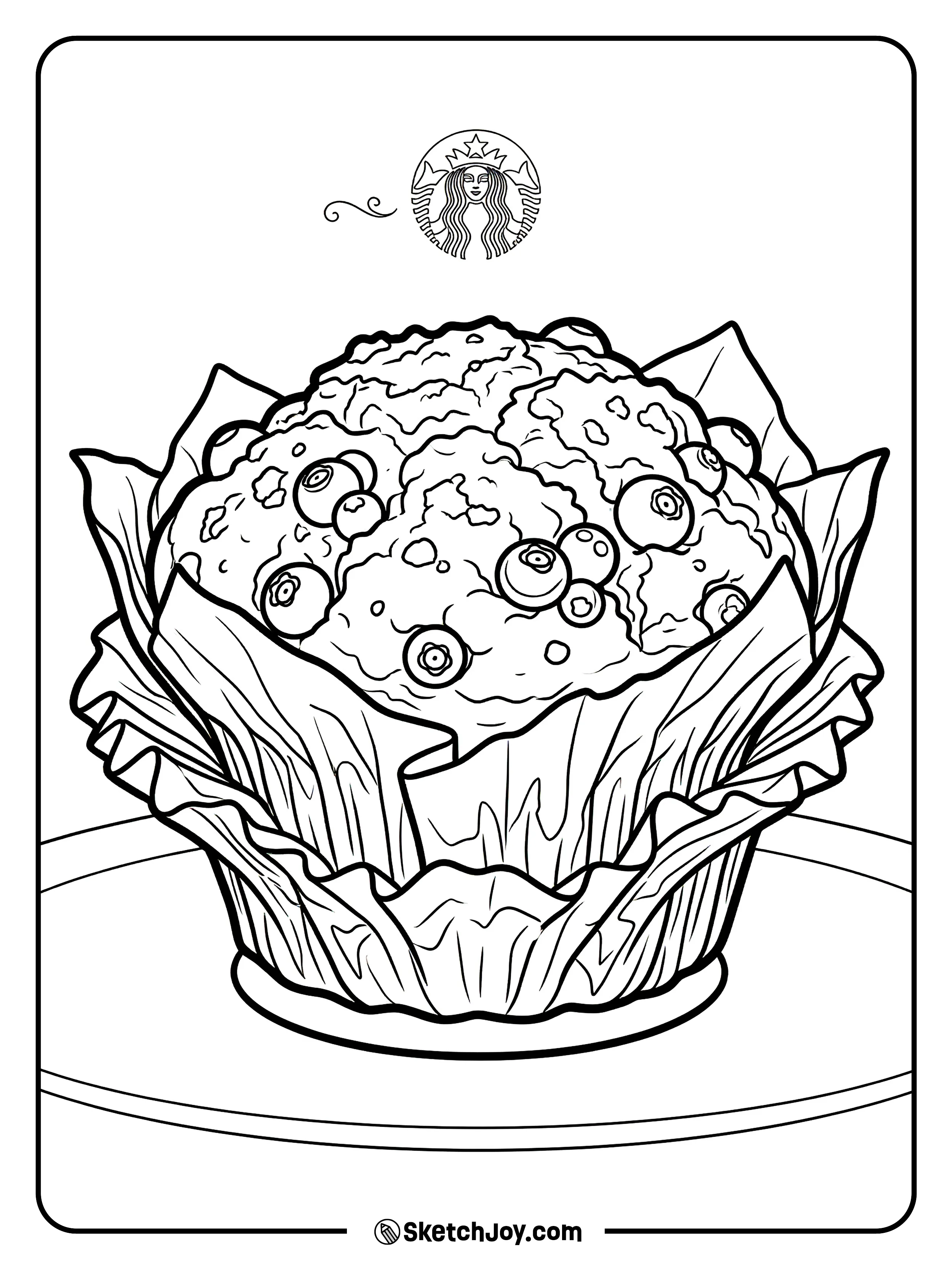 A large muffin with berries and a paper wrapper.